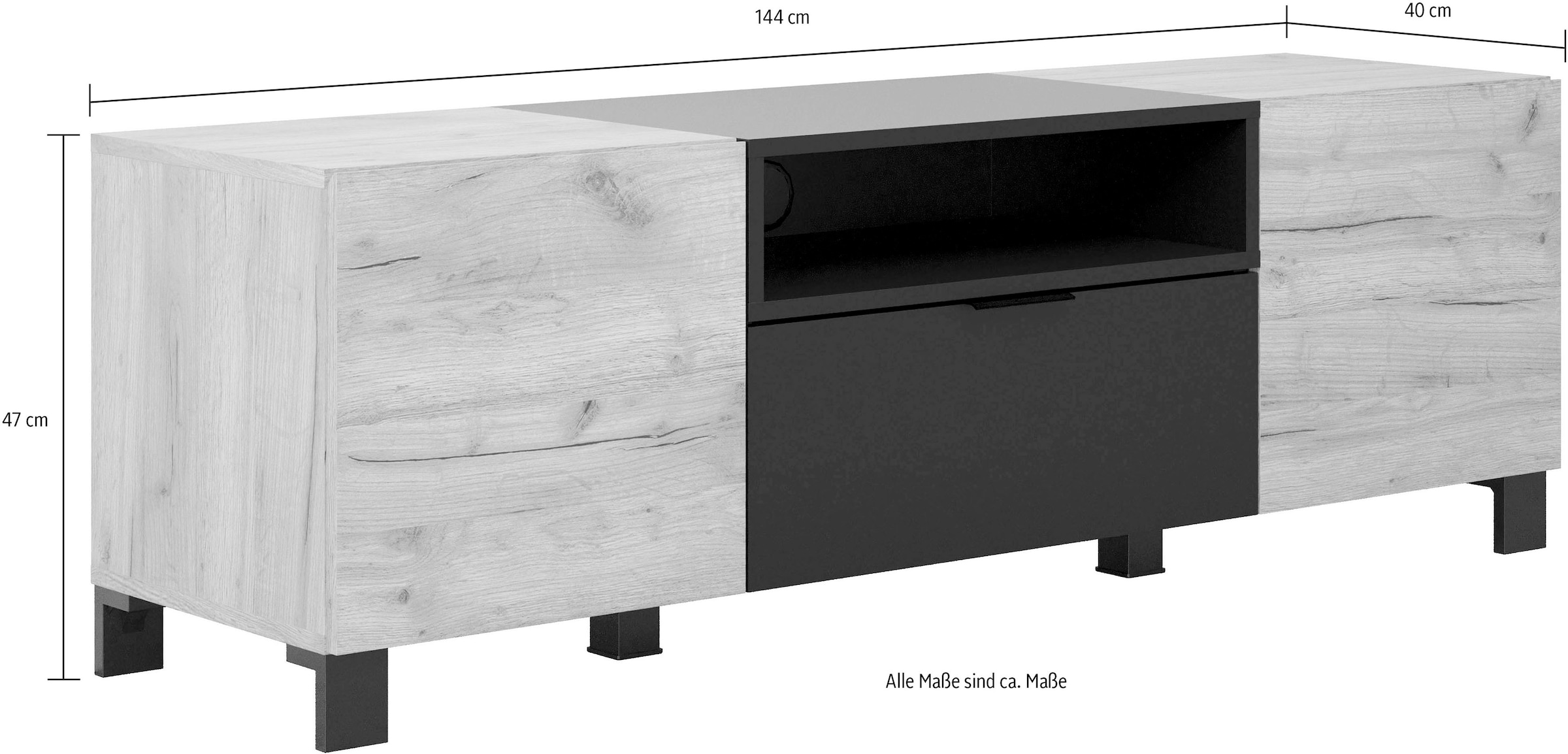 INOSIGN Lowboard »Kriens«, TV Schrank, cm 144 | hellbraun online bestellen schwarz Höhe Jelmoli-Versand Breite / matt, 47 cm