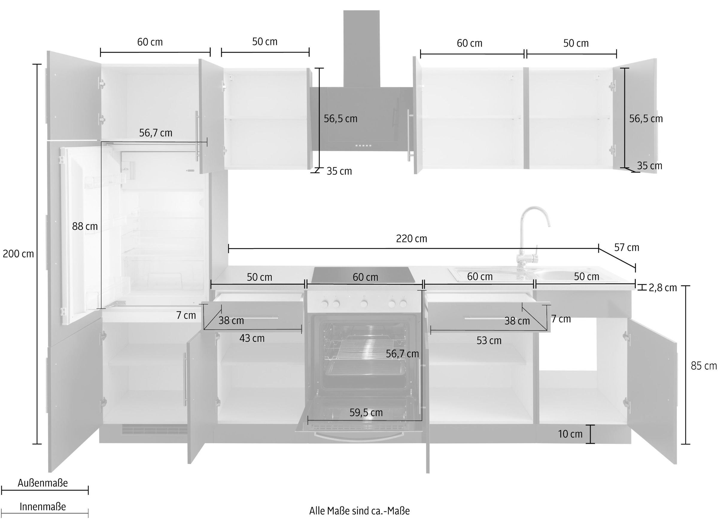 ❤ wiho Küchen Küchenzeile »Cali«, ohne E-Geräte, Breite 280 cm bestellen im  Jelmoli-Online Shop | Küchenzeilen mit Geräten