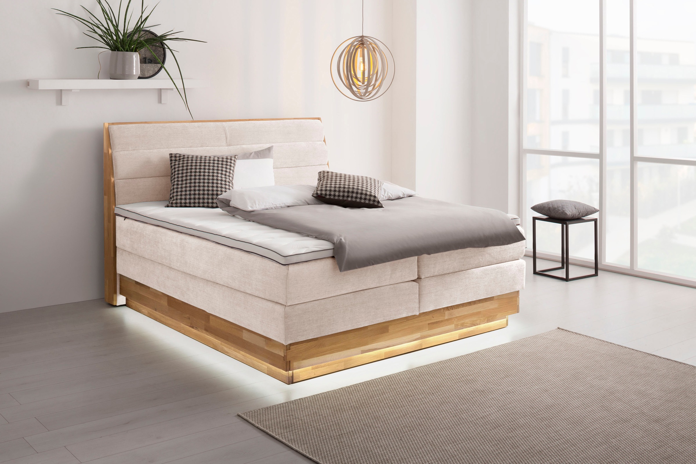 GOODproduct Boxspringbett, LED-Beleuchtung, mit zertifizierten, recycelten Bezugsstoffen