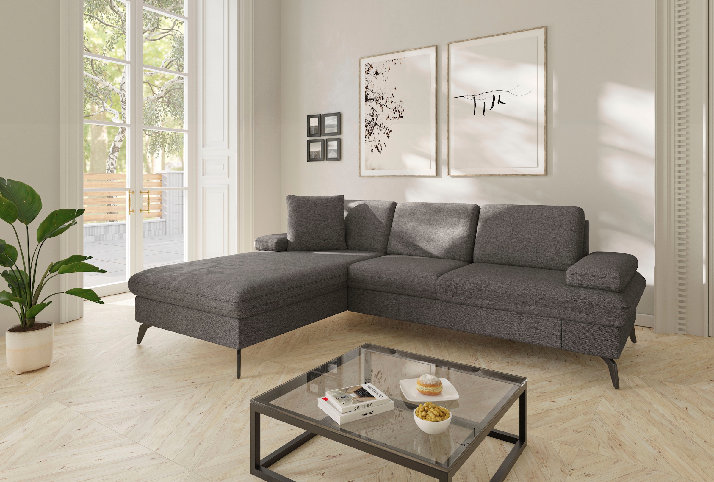 sit&more Ecksofa "Morris Jubi L-Form, B: 247 cm" mit Armteilfunktion & 1 Zierkissen, optional Bettfunktion