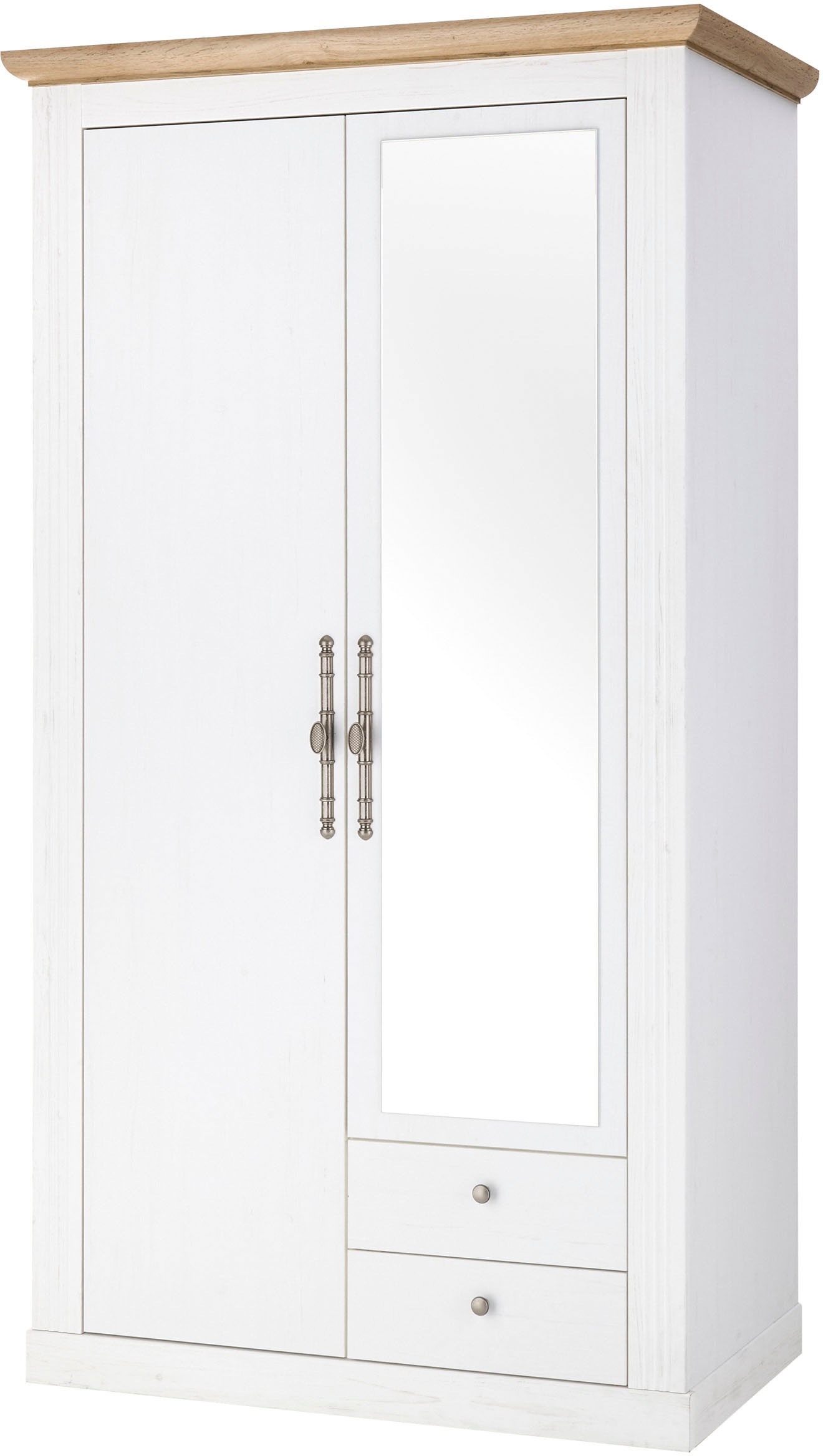 GOODproduct Kleiderschrank "WESTMINSTER Wäscheschrank in 2 Farben, Landhausschrank Metallgriffe" Drehtürenschrank mit Spiegel, Schlafzimmerschrank, 109 cm breit