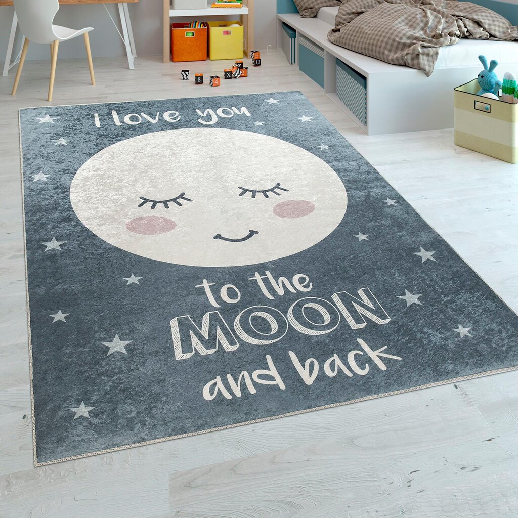 Paco Home Kinderteppich »Aleyna 103«, rechteckig, Kinder Design, niedliches Mond Motiv mit Schriftzug, Kinderzimmer