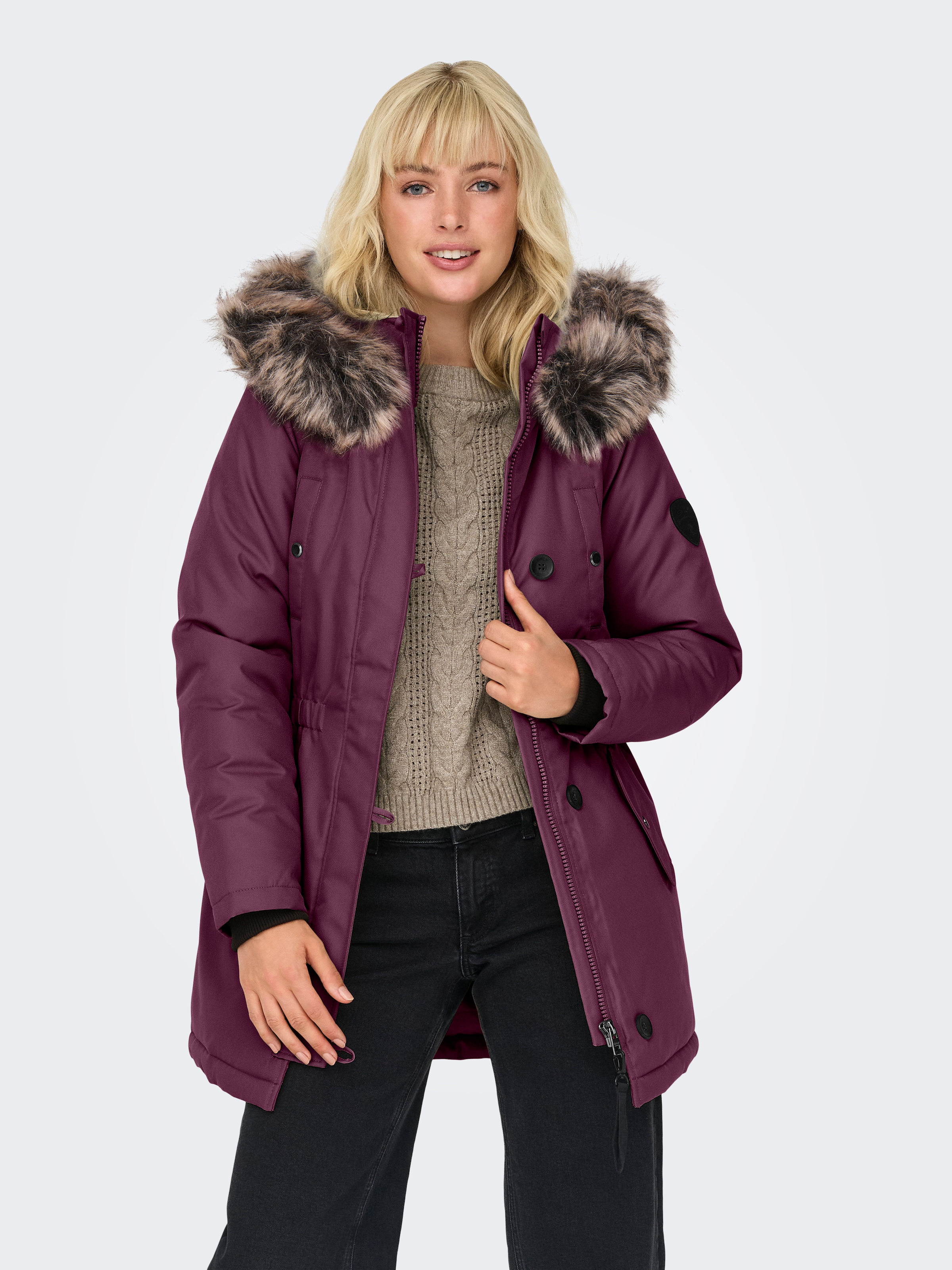 ONLY Parka »ONLIRIS FUR WINTER PARKA LIFE CC OTW« mit Kapuze mit verdeckter Knopfleiste