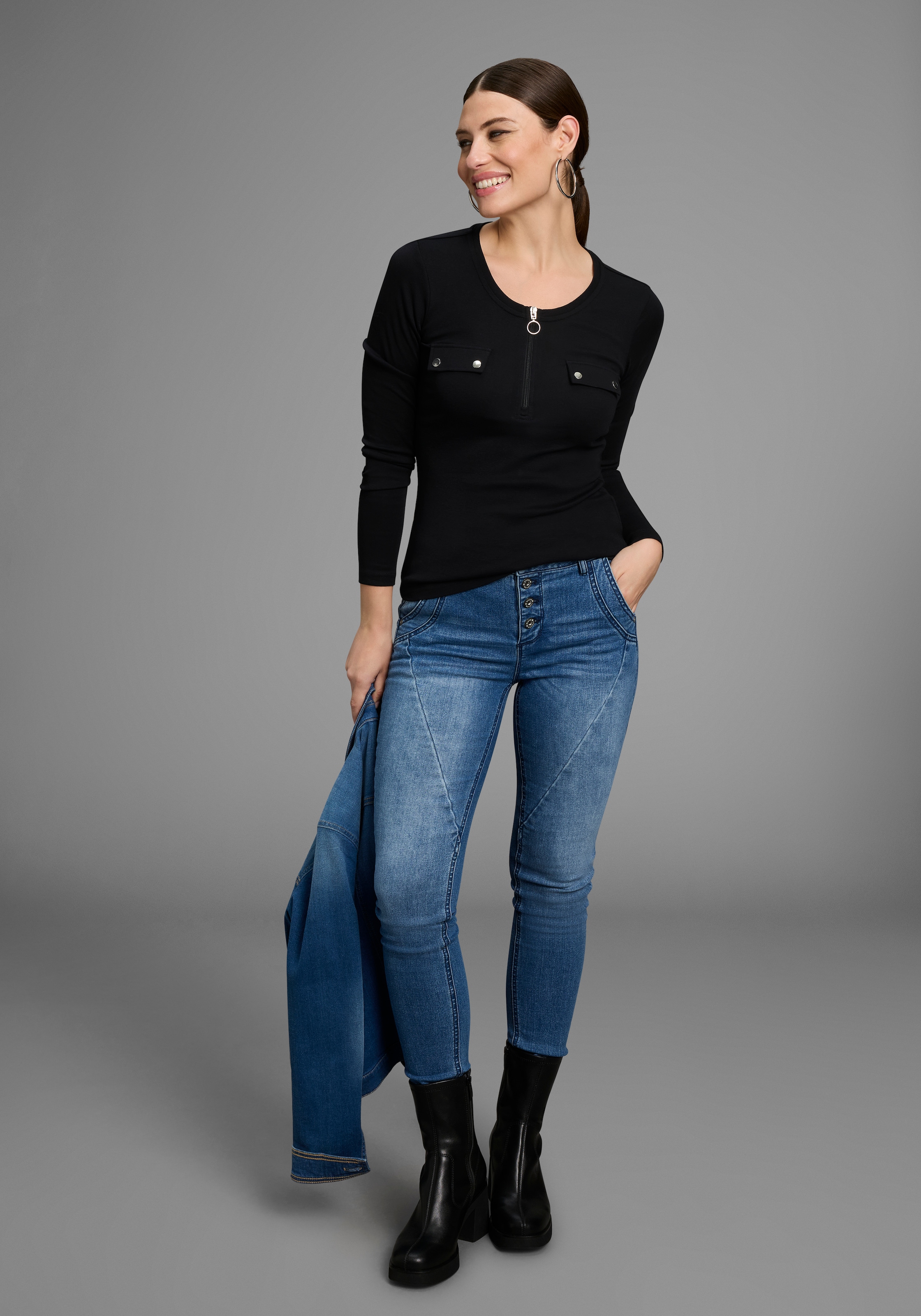Bruno Banani Longsleeve, mit Reissverschluss im Ausschnitt - NEUE KOLLEKTION