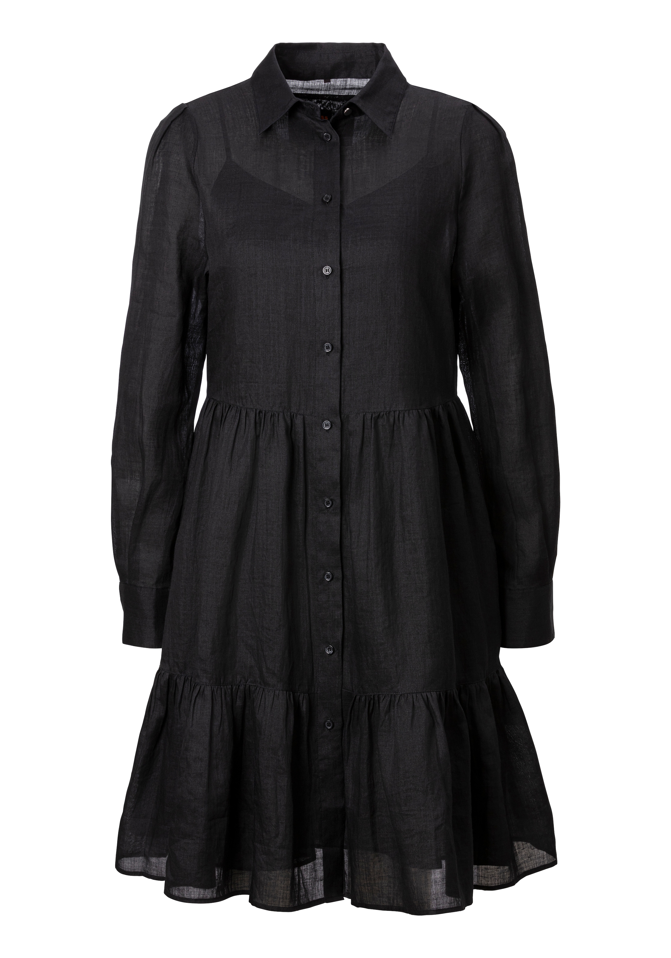 BOSS ORANGE Volantkleid »Dilena Premium Damenmode«, (2 tlg.), Premium Damenmode mit Volants, Hemdblusenkragen, Unterkleid