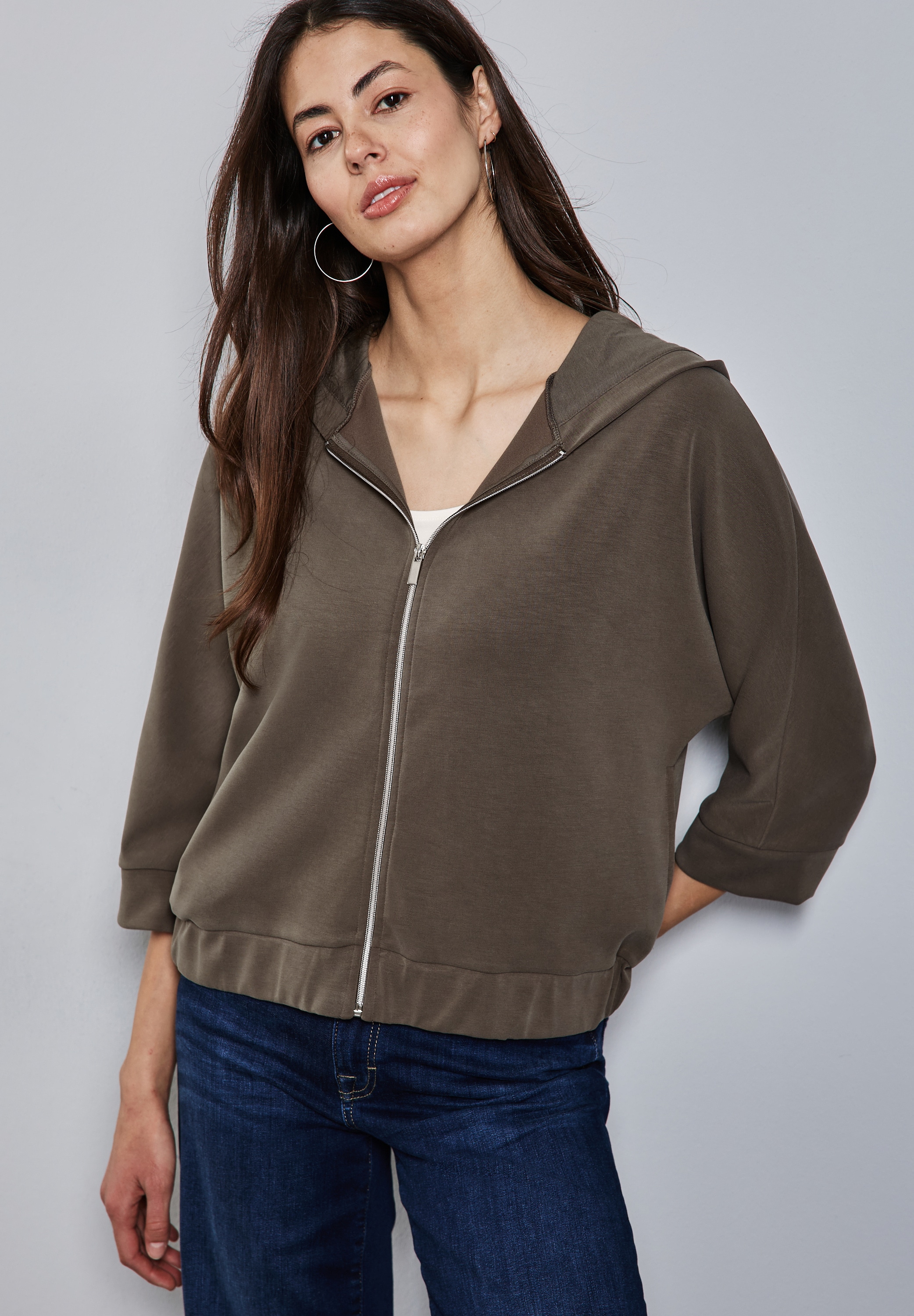 STREET ONE Hoodie, in Silk-Look