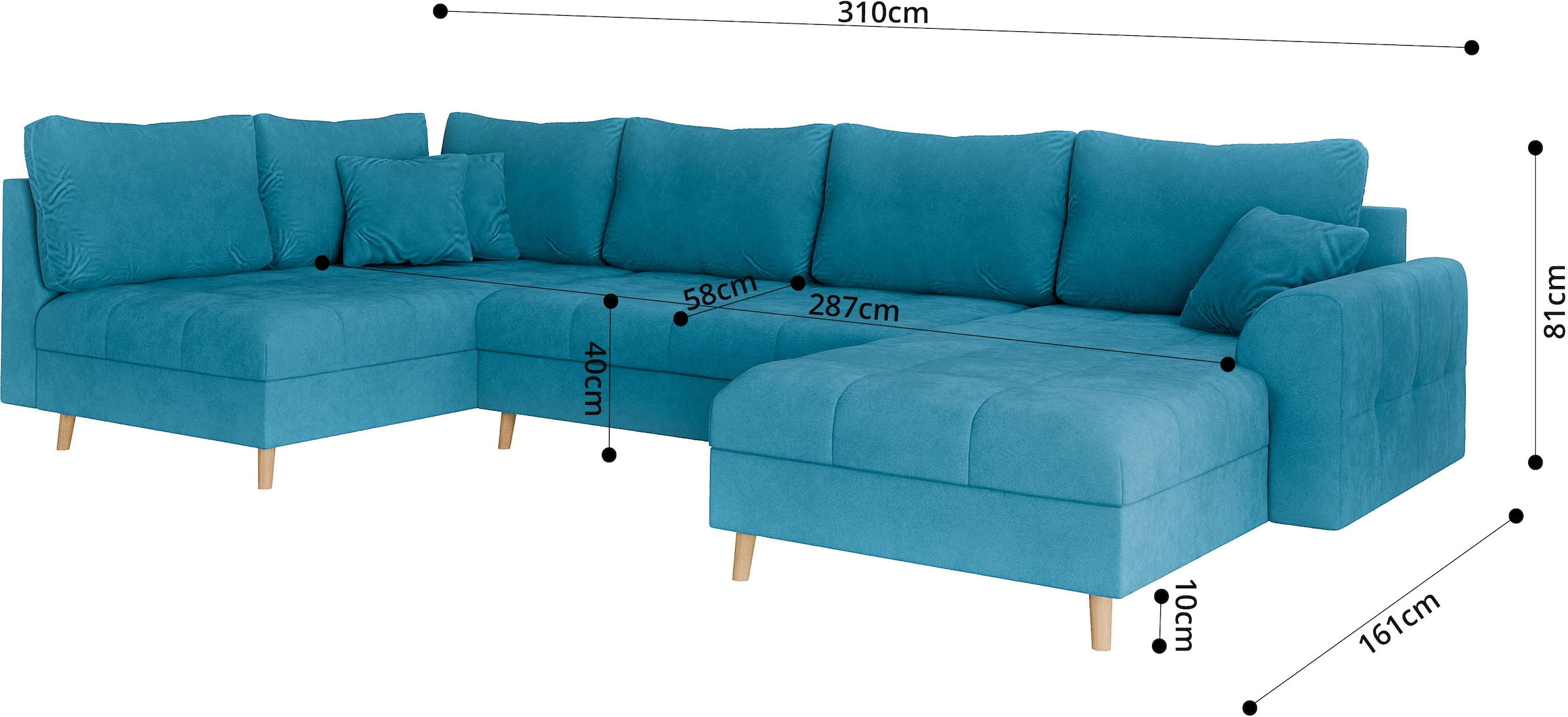 Home affaire Wohnlandschaft »CHARRE U-Form mit Ottomane, Masse B/T/H: 310/161/81 cm«, feine Steppung, lose Rücken- und Zierkissen, auch in Cord und Bouclé