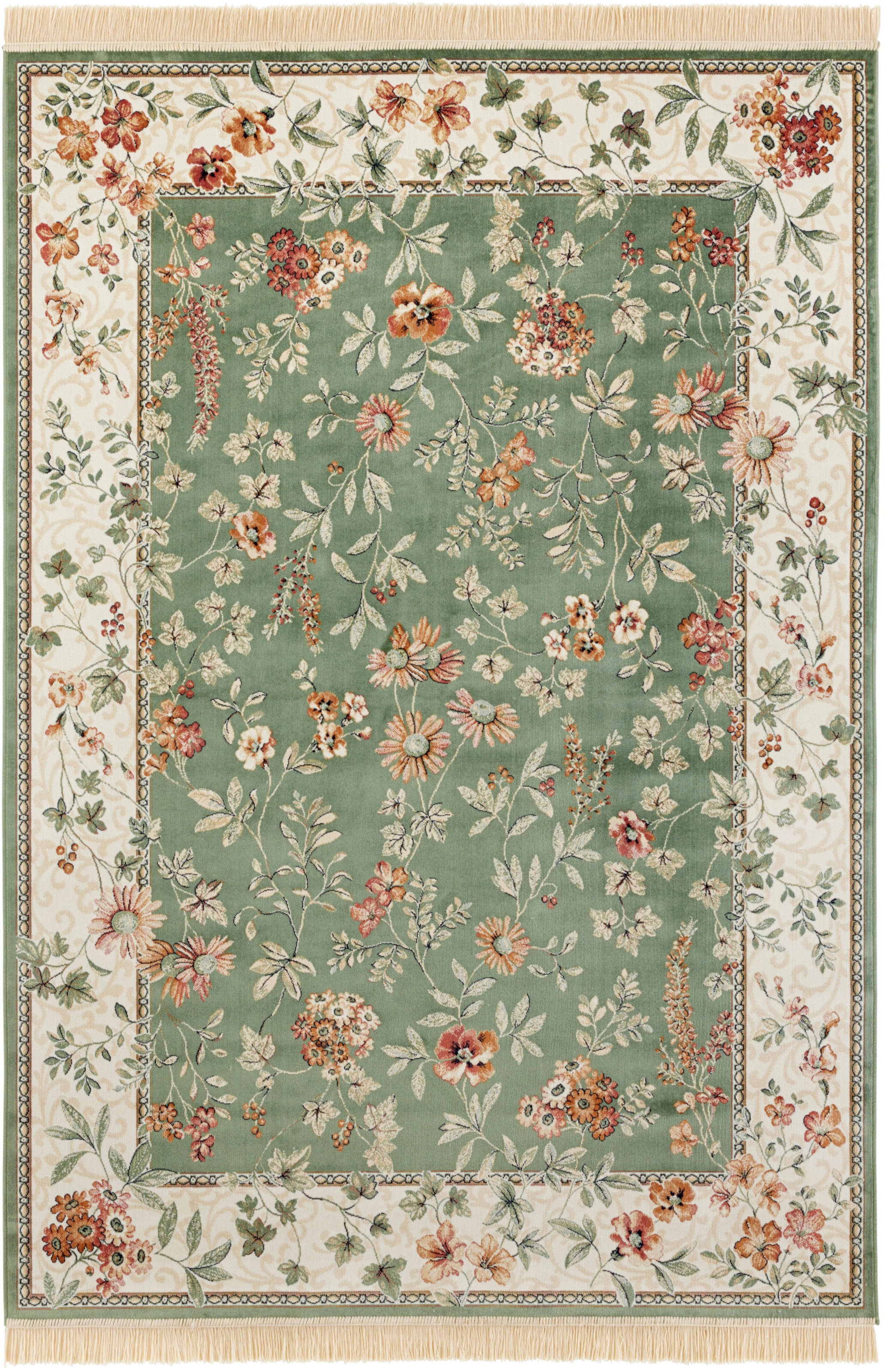 HANSE Home Teppich »Orient Flowers«, rechteckig, 5 mm Höhe, Kurzflor mit Fransen, Orient, Wohnzimmer, Schlafzimmer, Esszimmer