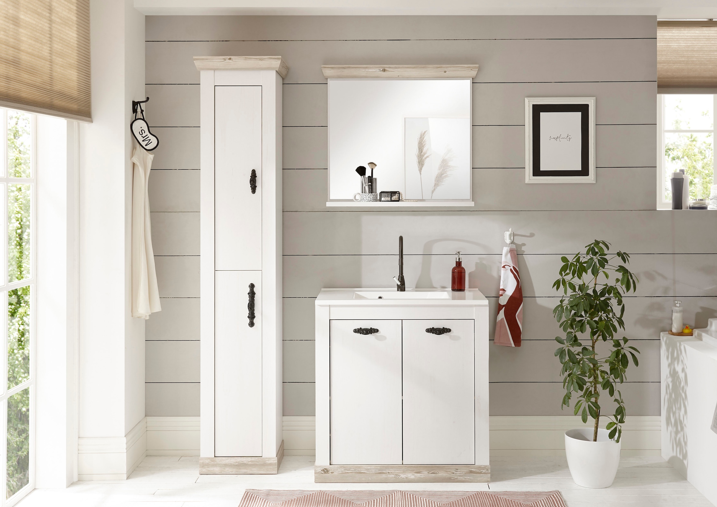 Home affaire Badspiegel »Florenz, Spiegel im Landhausstil«, in Pinie Weiss, mit Ablagefläche, Breite 80 cm