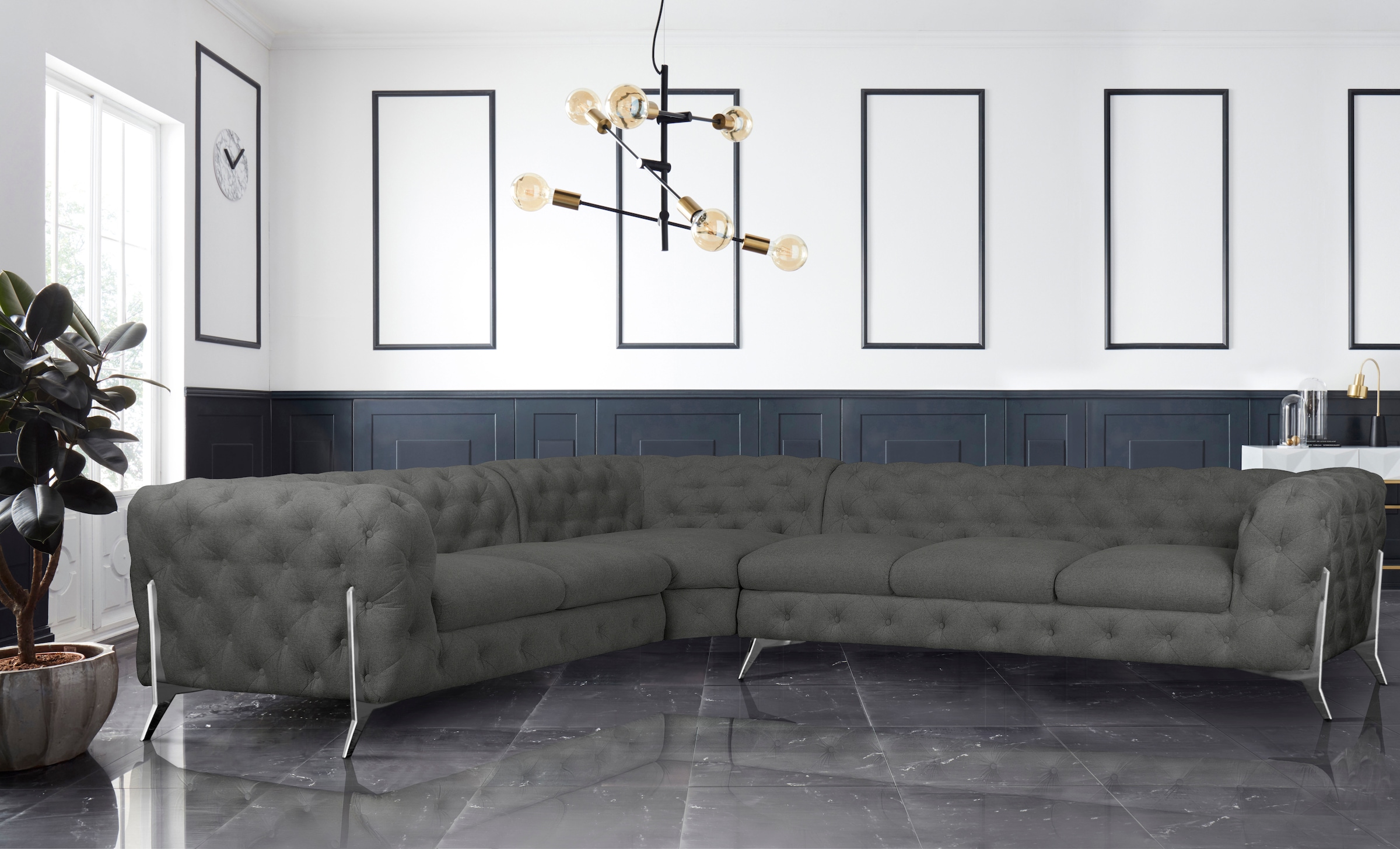 Leonique Chesterfield-Sofa »Amaury L-Form«, grosses Ecksofa, Chesterfield-Optik, Breite 323 cm, Fussfarbe wählbar