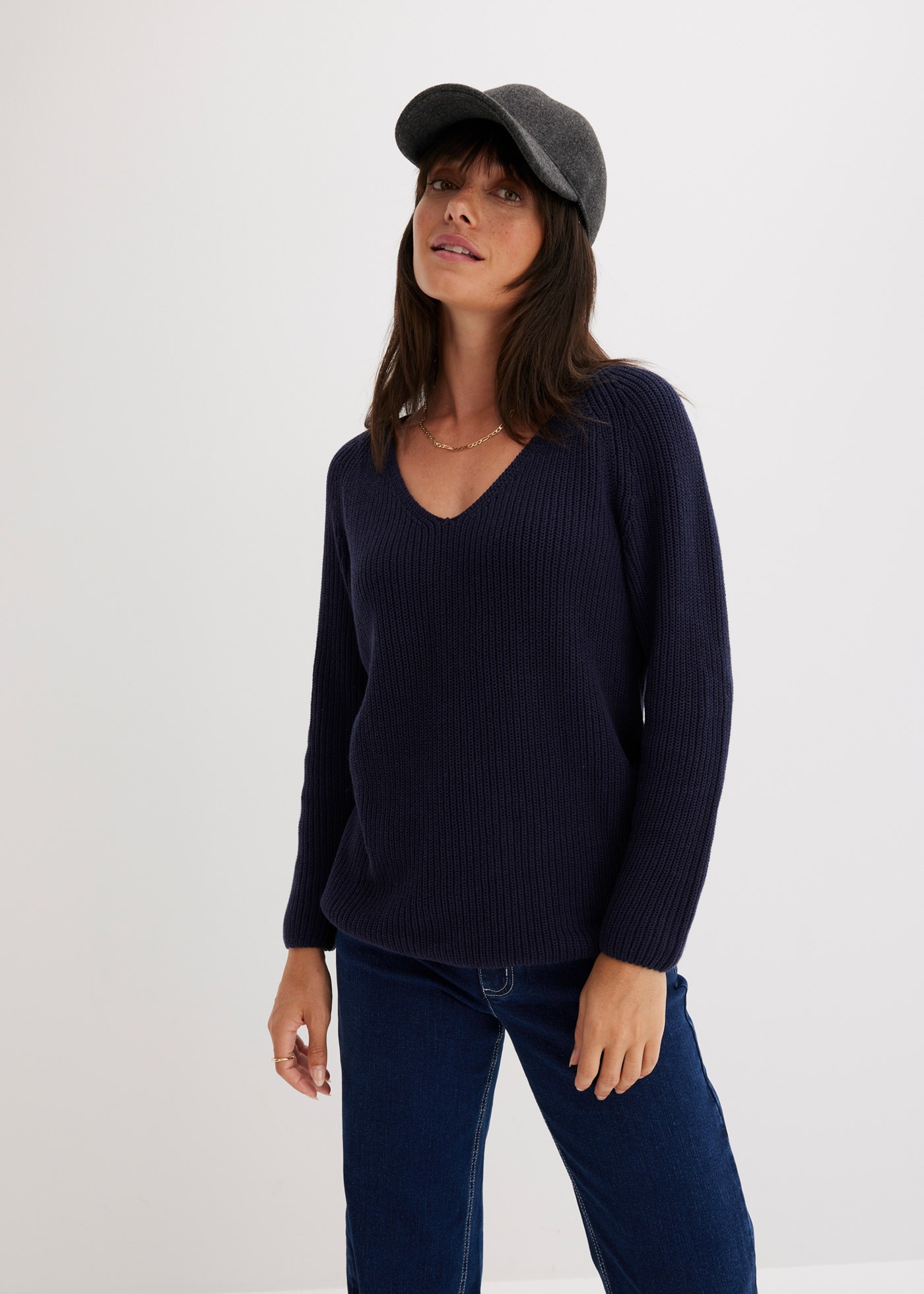 bonprix Strickpullover »Gerippter Pullover aus reiner Baumwolle« aus reiner Baumwolle