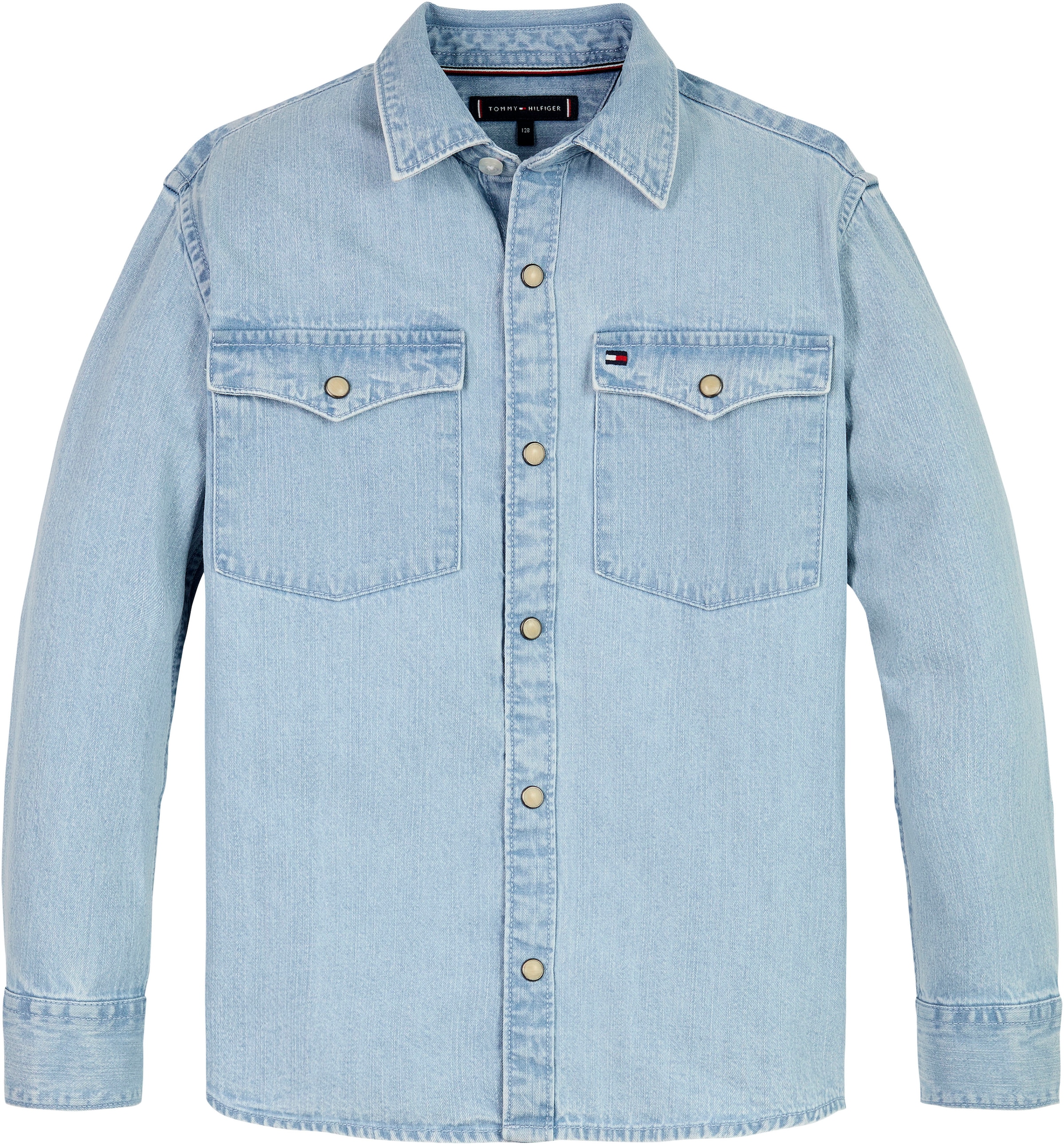 Tommy Hilfiger Langarmhemd »DENIM SHIRT LS«, Kinder bis 16 Jahre mit Logostickerei