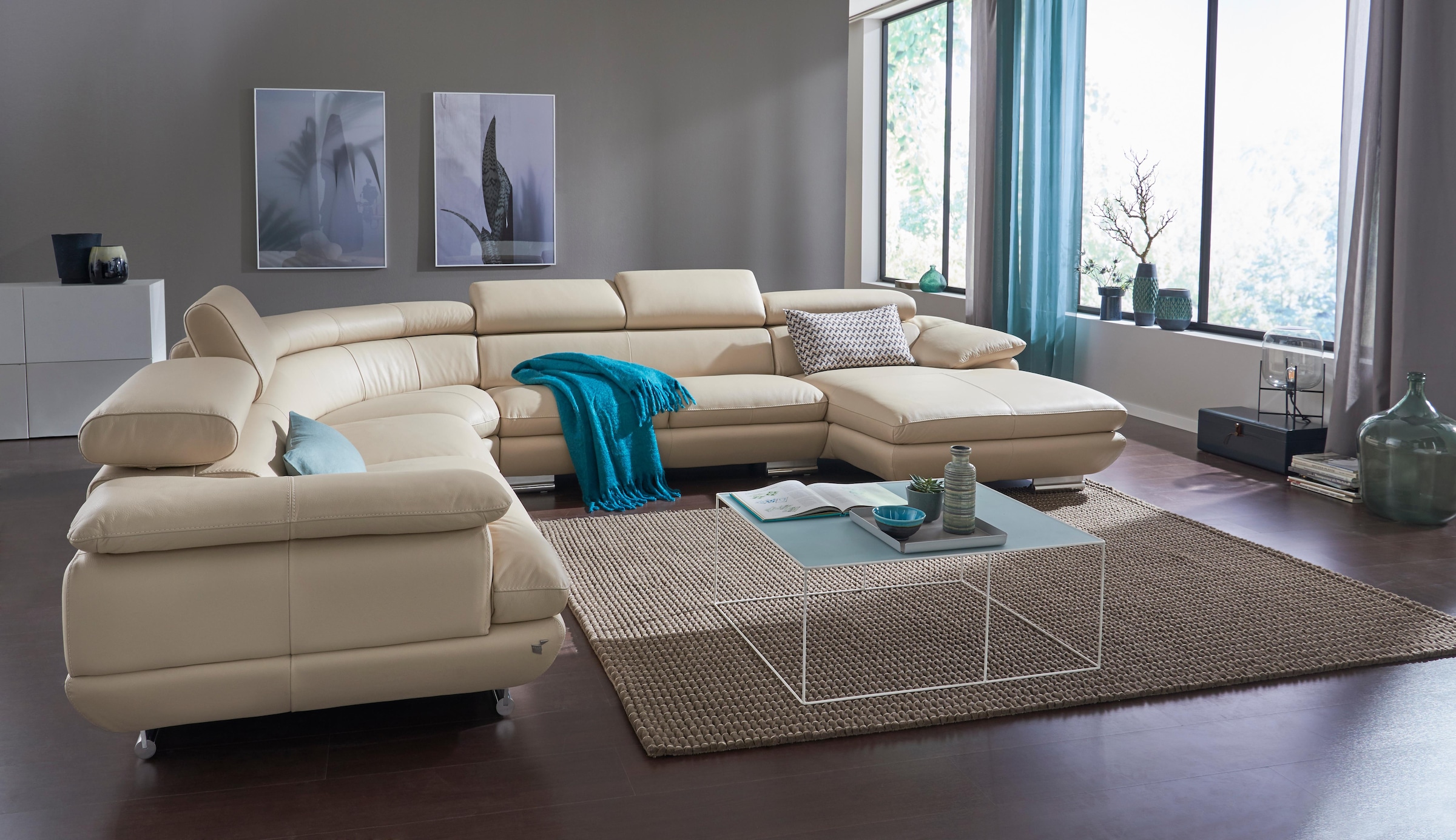 CALIA ITALIA Wohnlandschaft »Magic, italienisches Sofa zum Träumen, erstklassiger Sitzkomfort«, verstellbaren Kopfstützen zum Relaxen, in 2 Lederqualitäten, U-Form