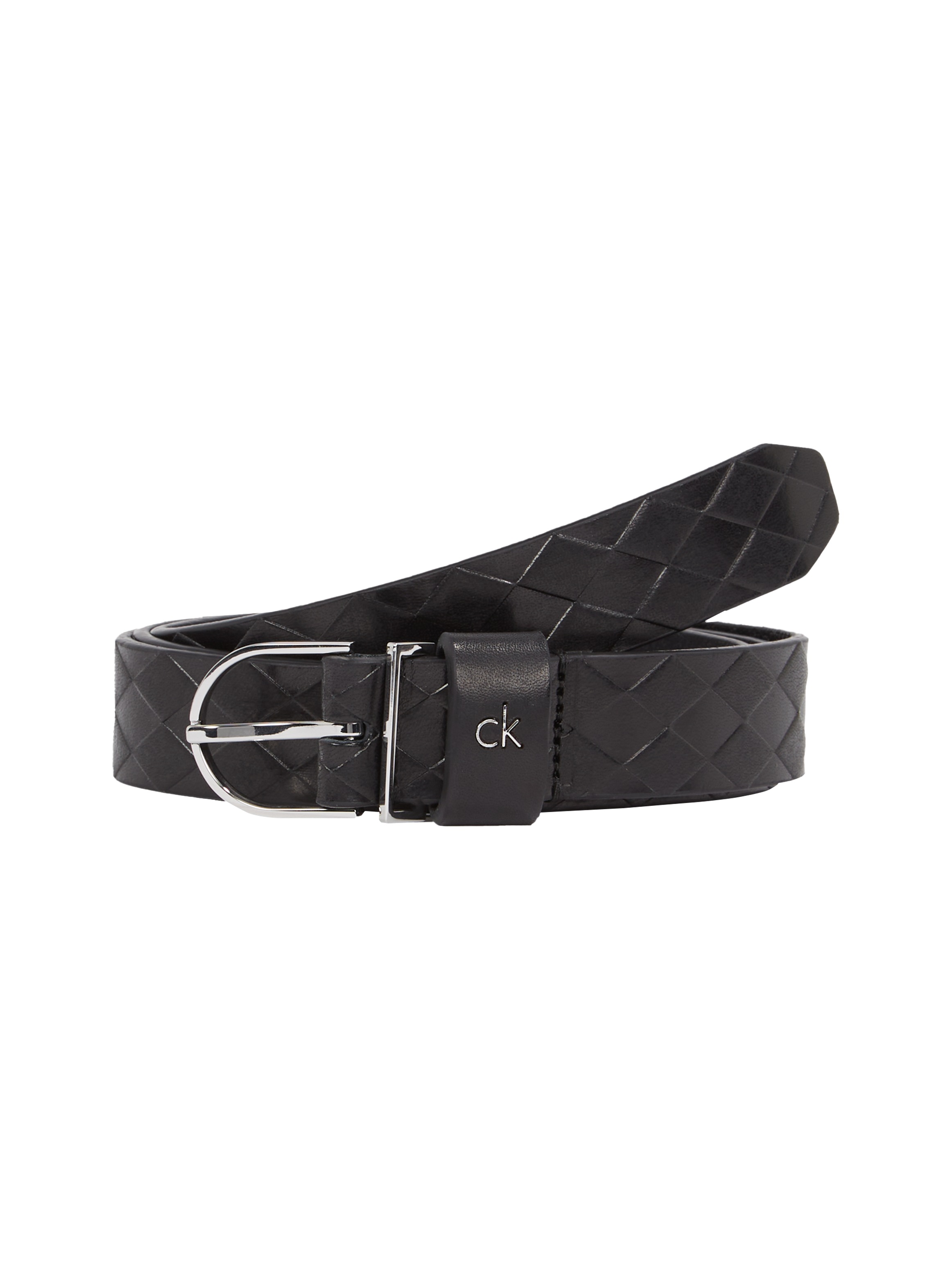 Calvin Klein Ledergürtel »CK METAL ROUND BUCKLE 2.5_BRAID« mit Rautenstruktur