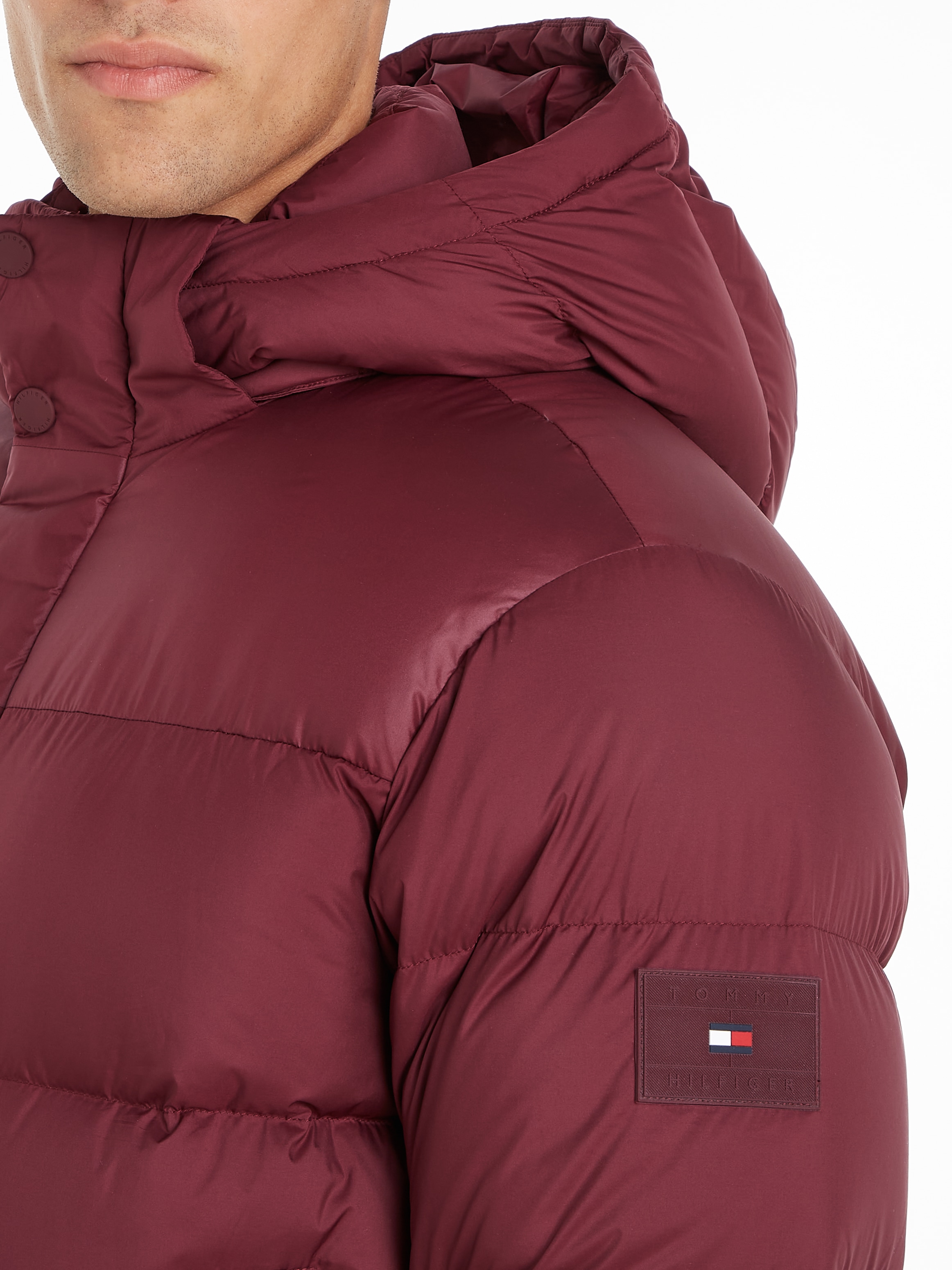 Tommy Hilfiger Steppjacke »MIX DOWN HOODED PUFFER JACKET«, mit Kapuze, mit abnehmbarer Kapuze