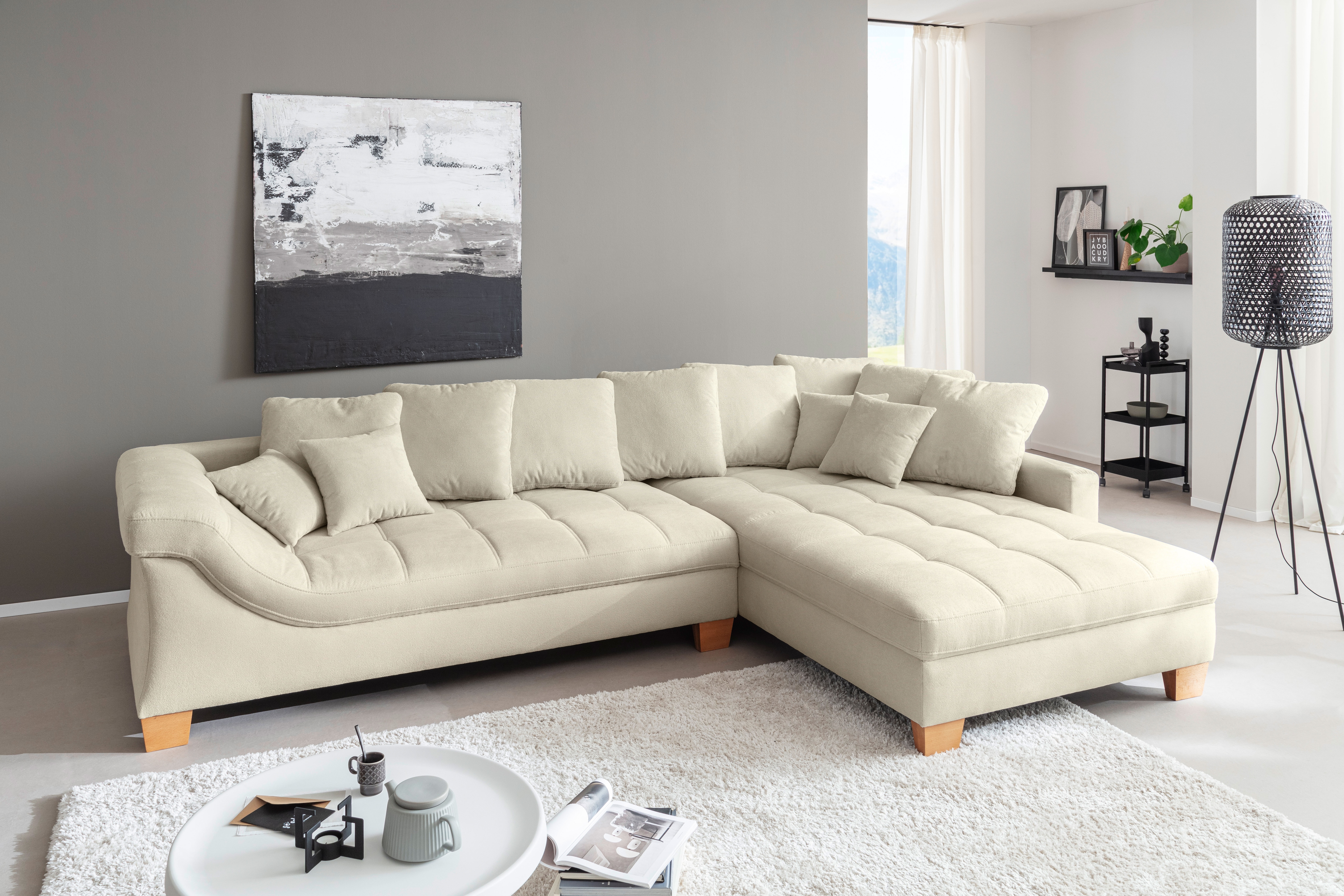 Mr. Couch Ecksofa "Bologna, L-Form, mit Holzfüssen" wahlweise mit Kaltschaum