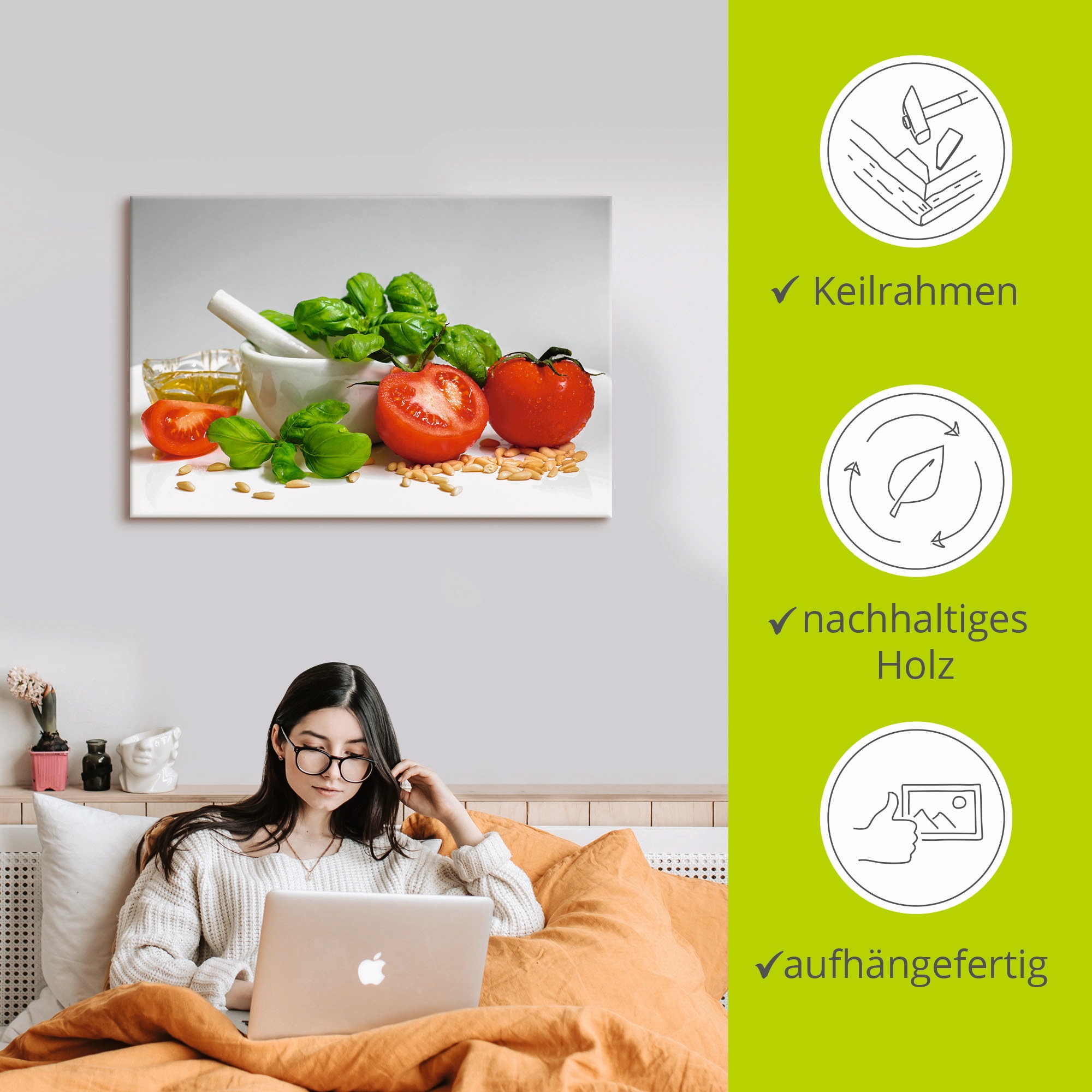 Artland Wandbild »Bereit für Pesto«, Lebensmittel, (1 St.), als Leinwandbild, Poster, Wandaufkleber in verschied. Grössen