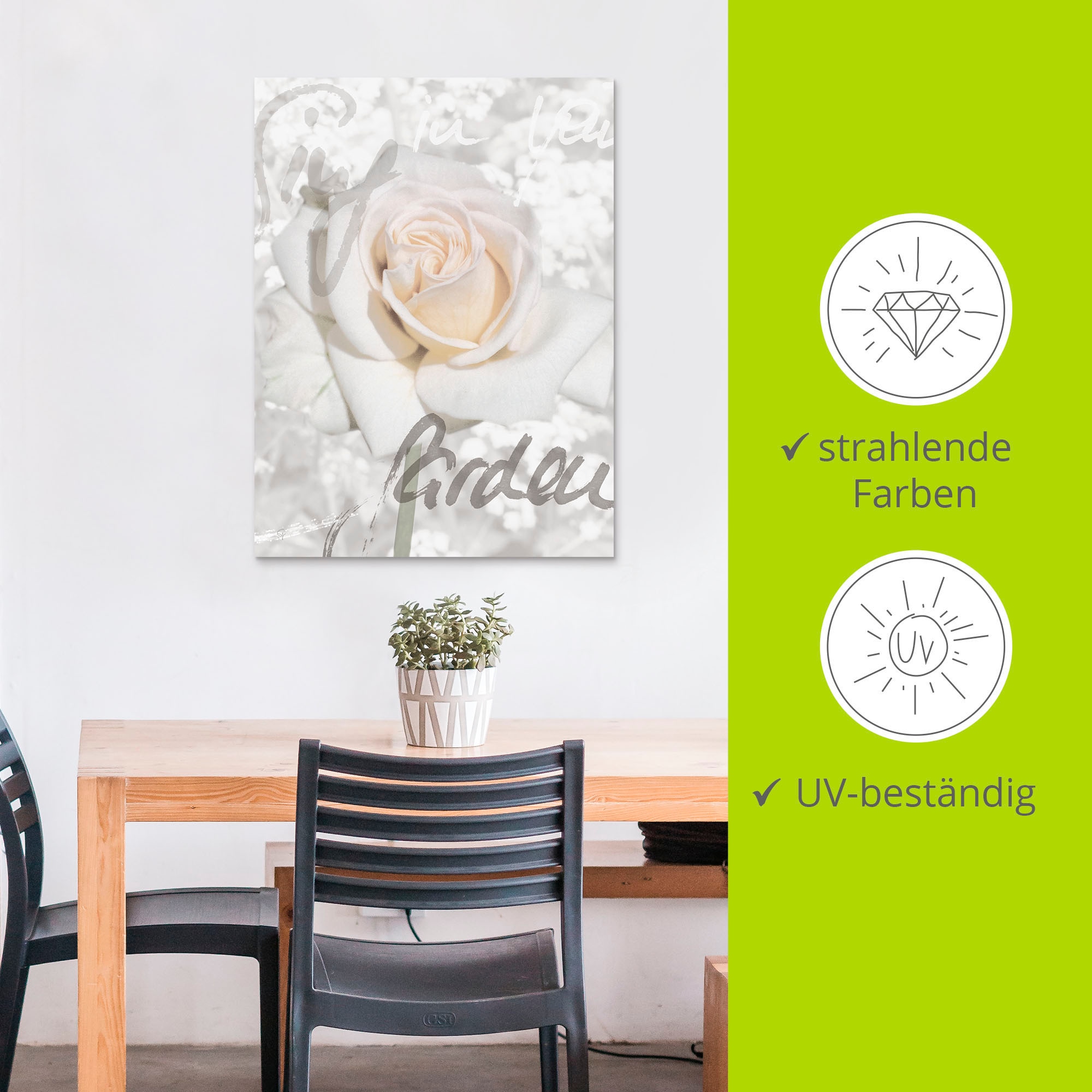 Artland Wandbild »In Lettern - Rose«, Blumen, (1 St.), als Alubild, Outdoorbild, Leinwandbild, Poster in verschied. Grössen