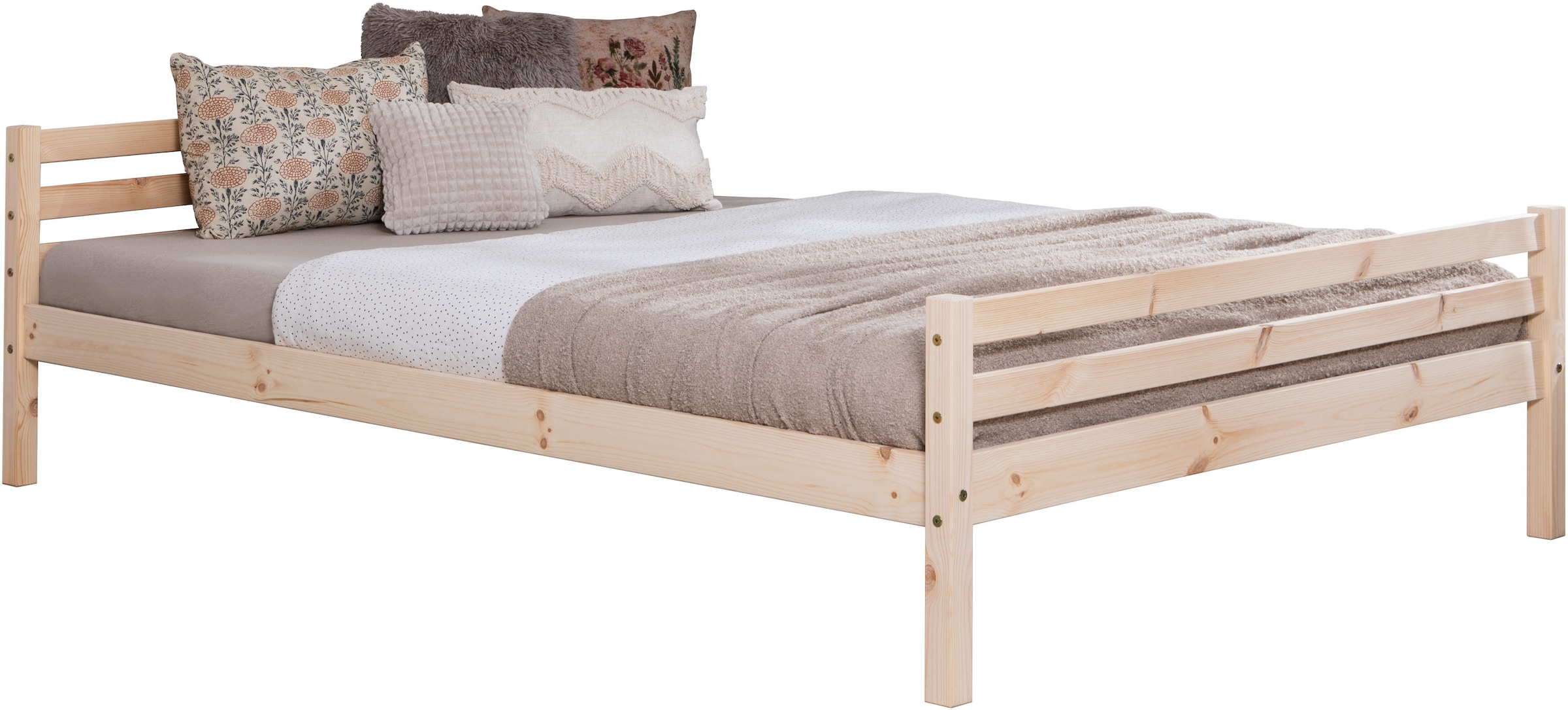 Ticaa Jugendbett, Futonbett in diversen Breiten, Kiefer, mit Rollrost