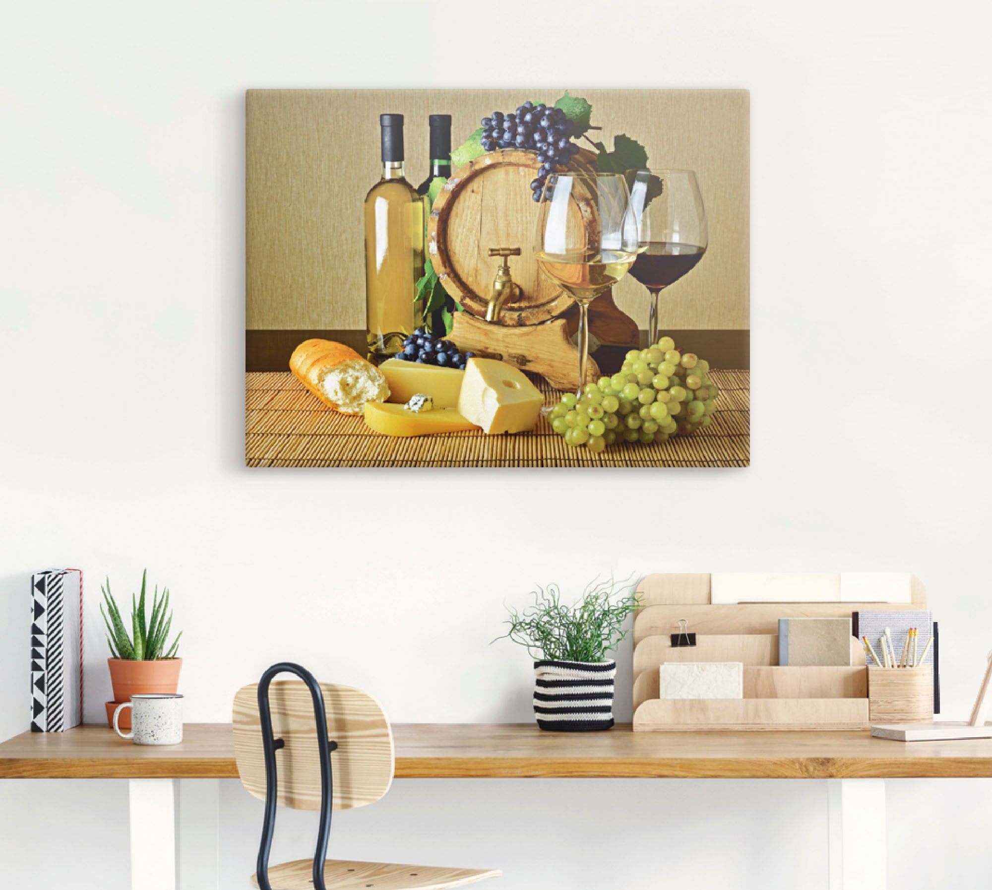 Artland Wandbild »Käse, Wein und Trauben«, Lebensmittel, (1 St.), als Alubild, Leinwandbild, Wandaufkleber oder Poster in versch. Grössen