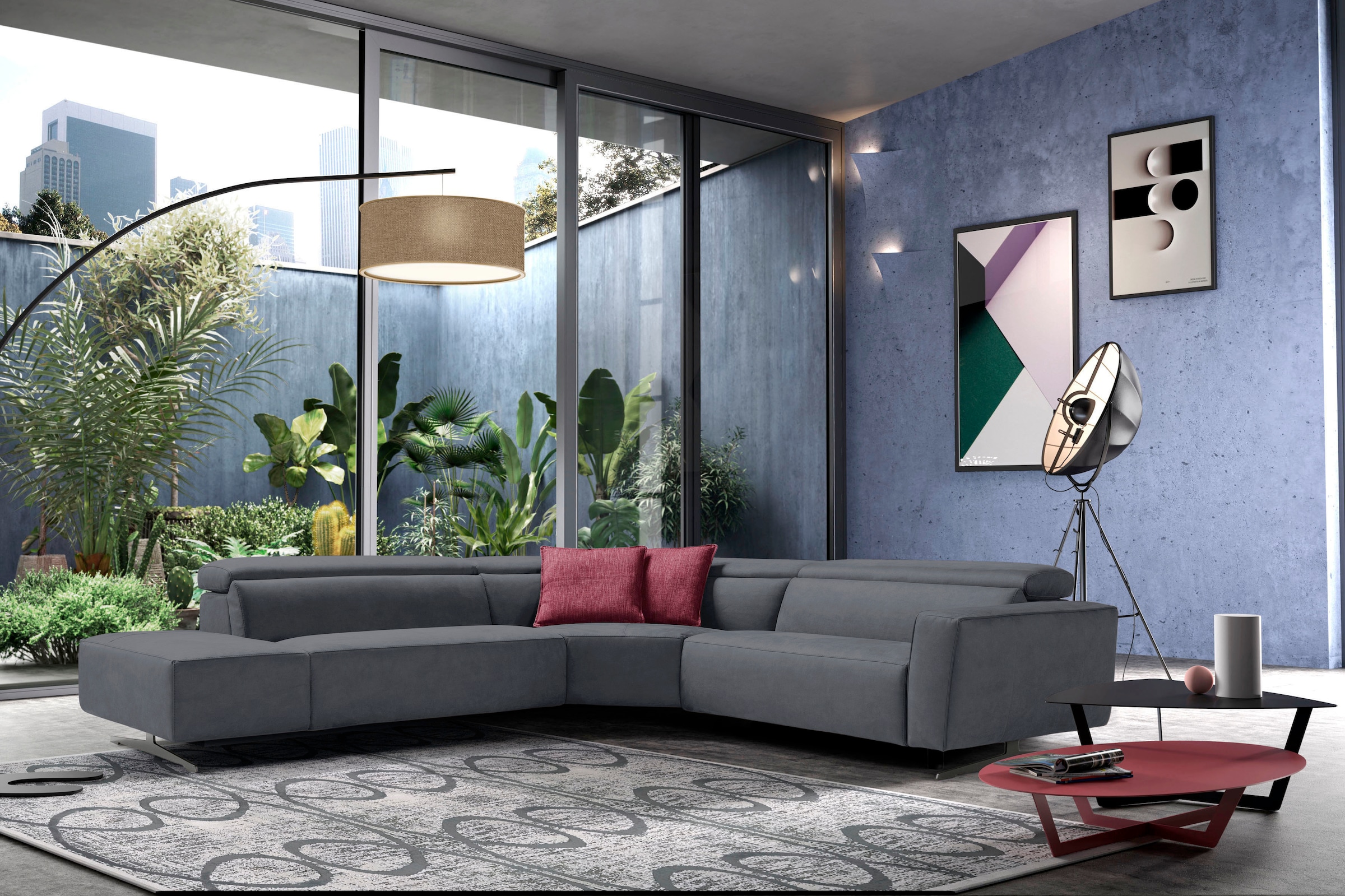 Egoitaliano Ecksofa "Stefanie-e, Designsofa der Extraklasse, bequem mit hohem Sitzkomfort" mit Relaxfunktion und verstellbaren Kopfteilelementen