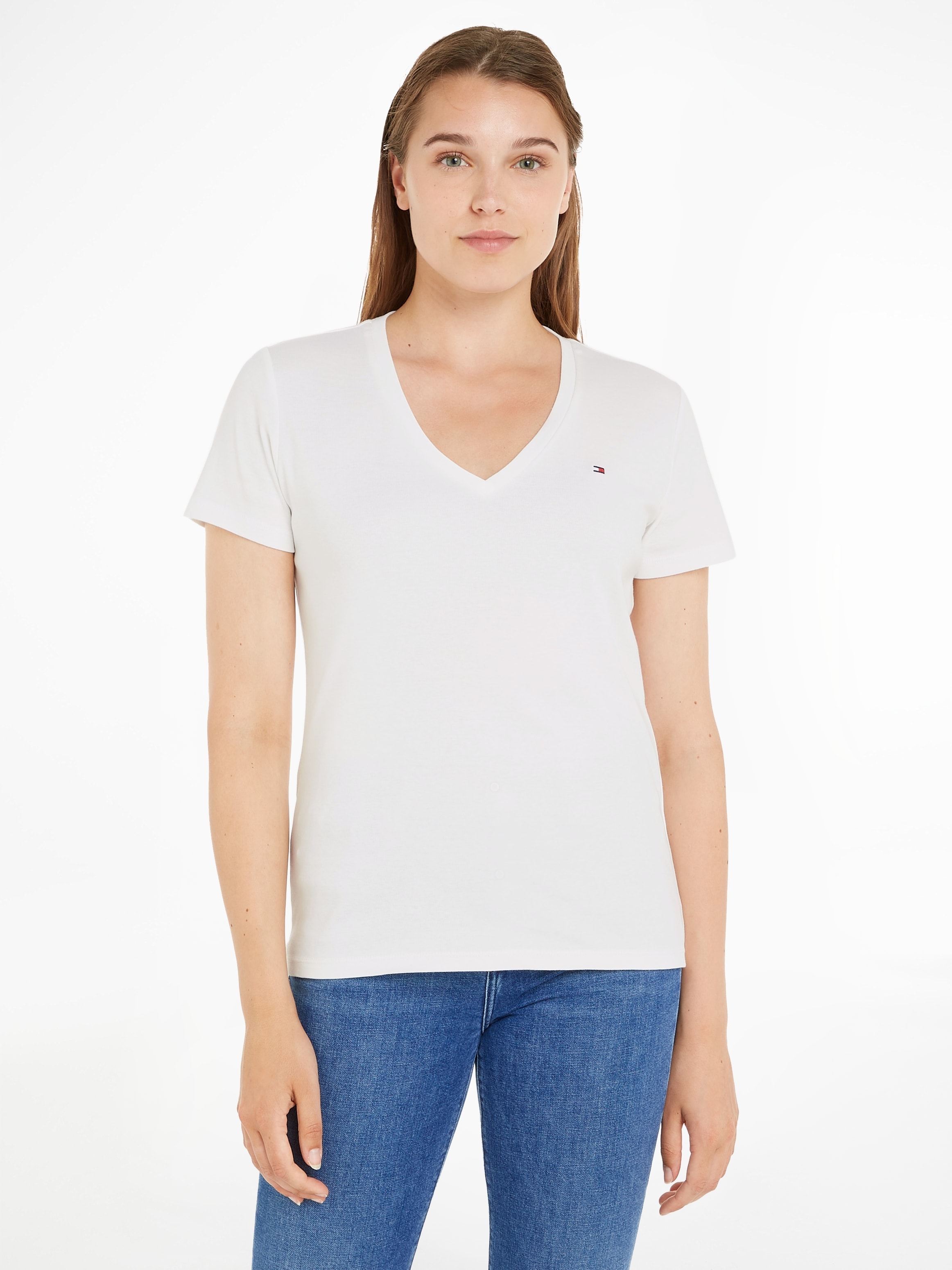Schweiz dezenter mit CODY RIB Jelmoli-Versand V-NECK Logostickerei Hilfiger shoppen bei Tommy »SLIM online T-Shirt SS«,