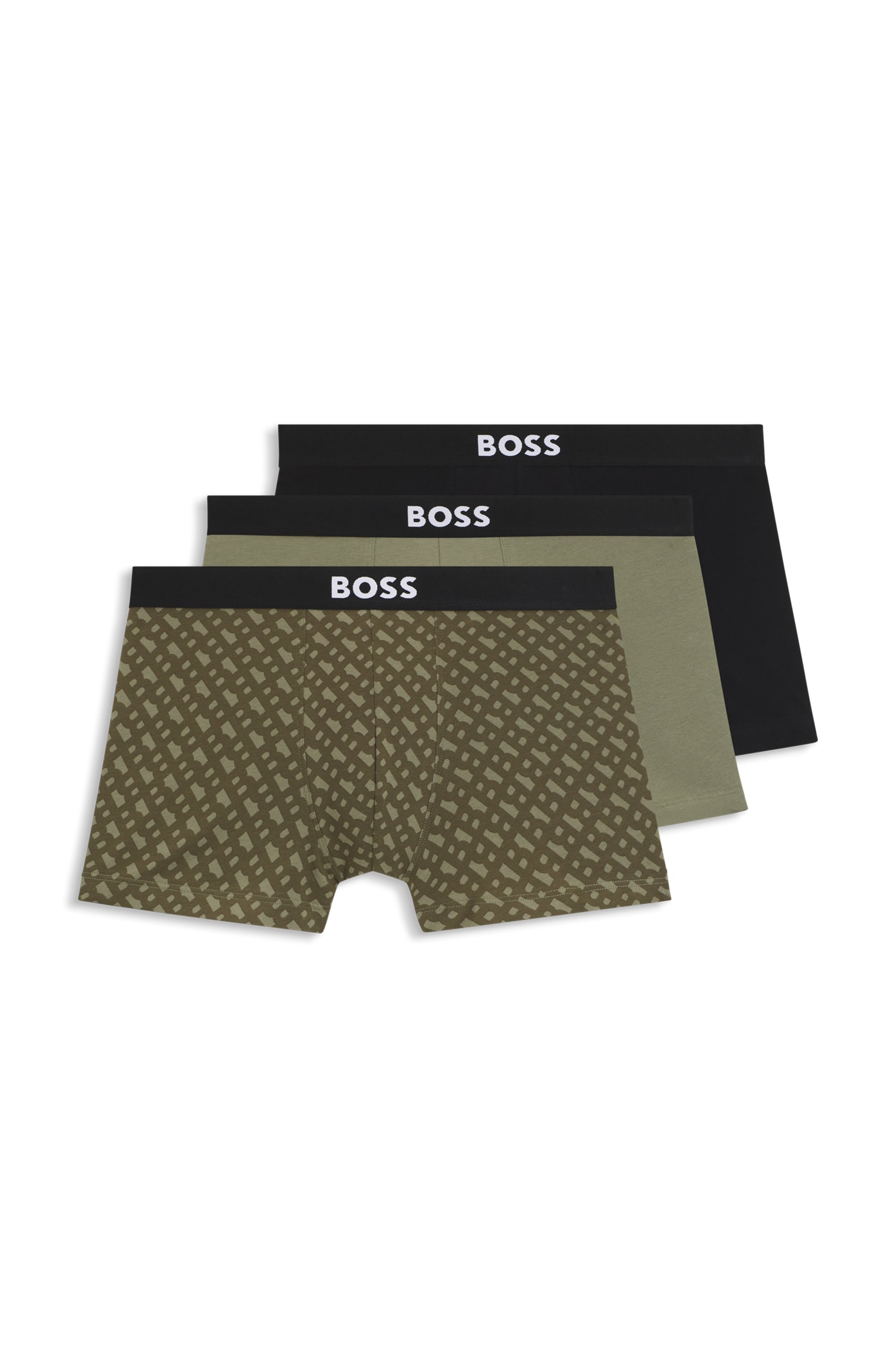 BOSS Boxershorts »Trunk 3P BOSS ONE D«, (3 St.), mittlere Bundhöhe, 1x gemustert, 2x unifarben