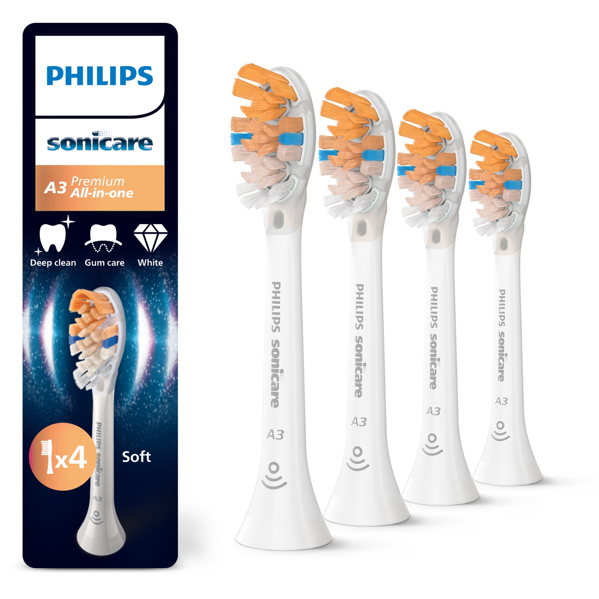 Philips Sonicare Aufsteckbürsten "A3 Premium All-in-One" für eine gründliche Gesamtreinigung, für jedes Sonicare Handstück