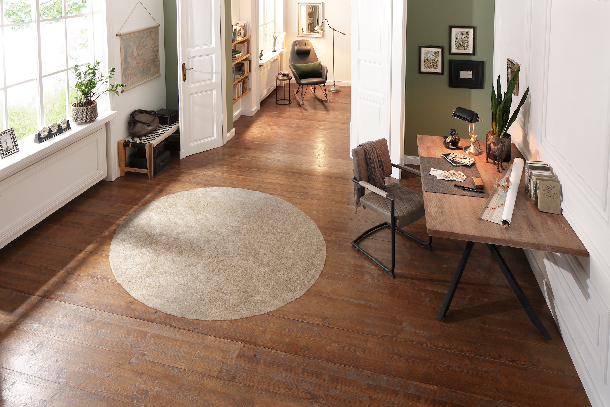 Bruno Banani Hochflor-Teppich »Dana Teppich, Kundenliebling«, rund, 30 mm Höhe, unifarben, Mikrofaser Teppiche, Wohnzimmer, Schlafzimmer, Esszimmer