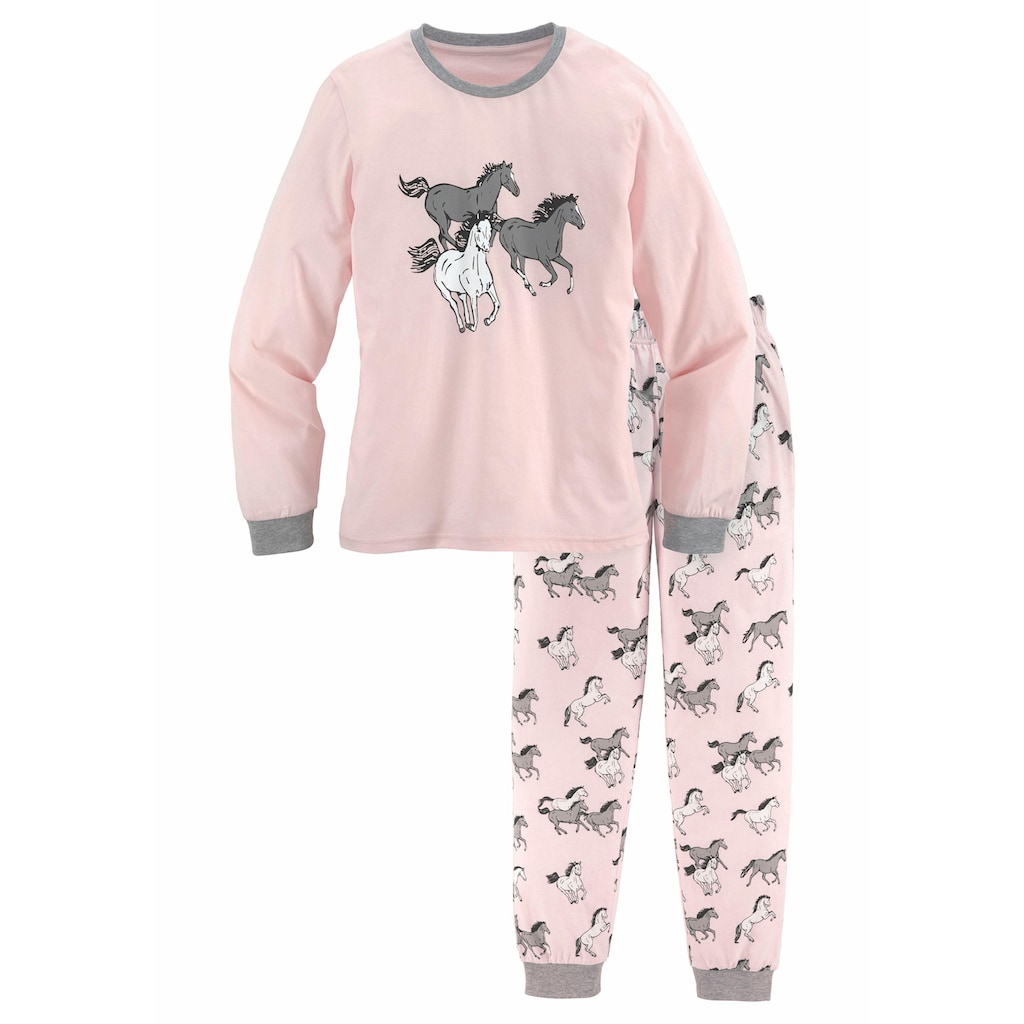 petite fleur Pyjama, (2 tlg., 1 Stück), in langer Form mit Pferde Print