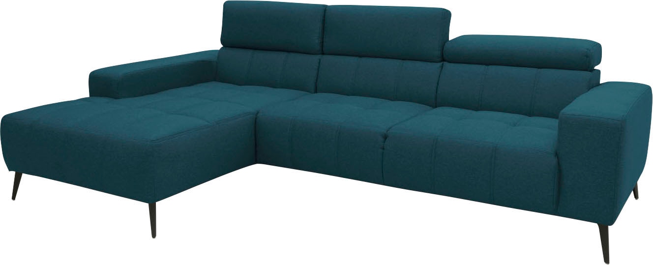 DOMO collection Ecksofa »Trento L-Form, mit Kufenfuss oder Einzelfuss«, wahlweise mit Kopfteilverstellung, Recamiere links/rechts bestellbar