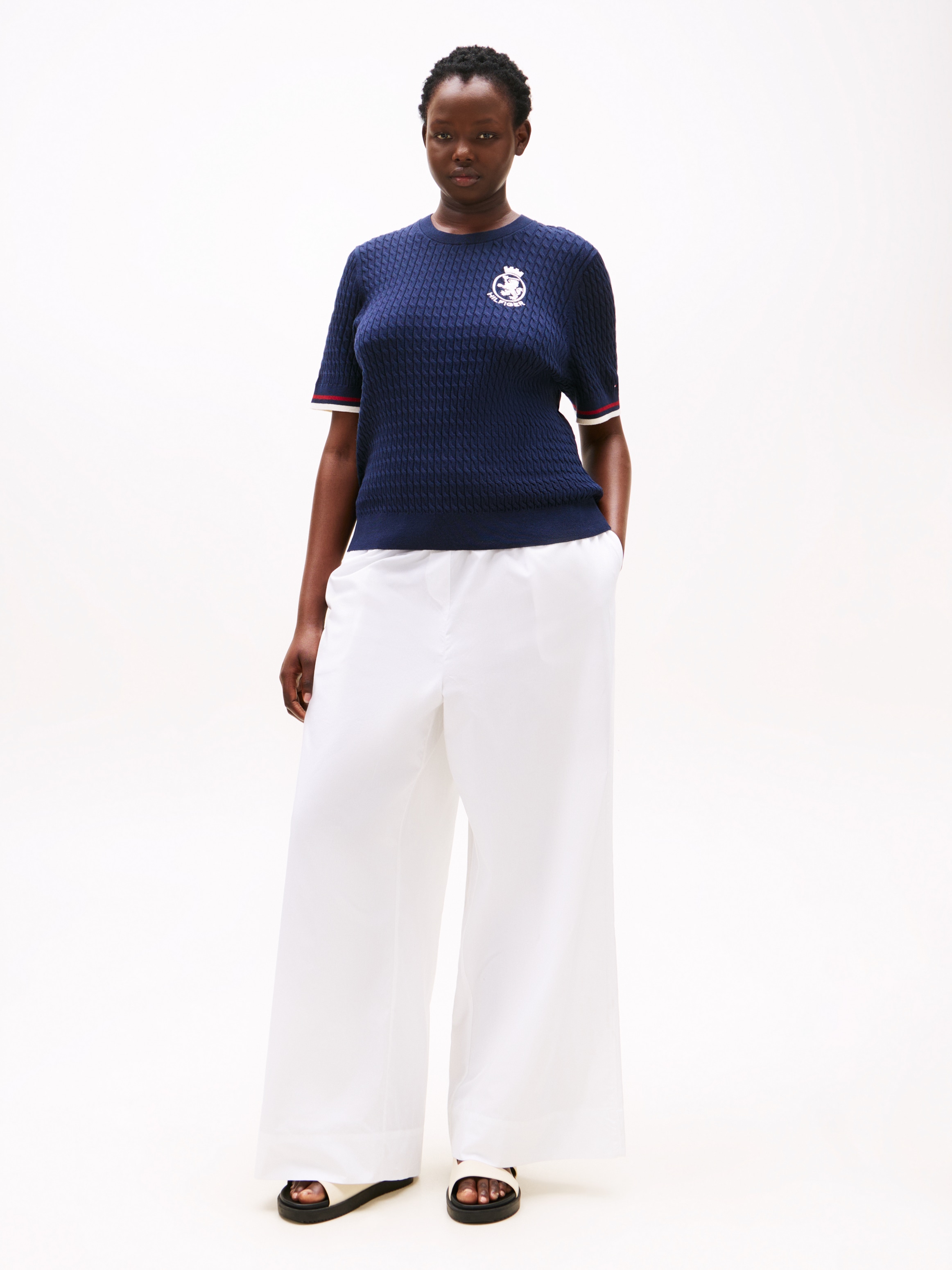 Tommy Hilfiger Curve Strickpullover »CRV CO CABLE FINE GG GPC SS SWT«, in grossen Grössen, mit Zopfmuster