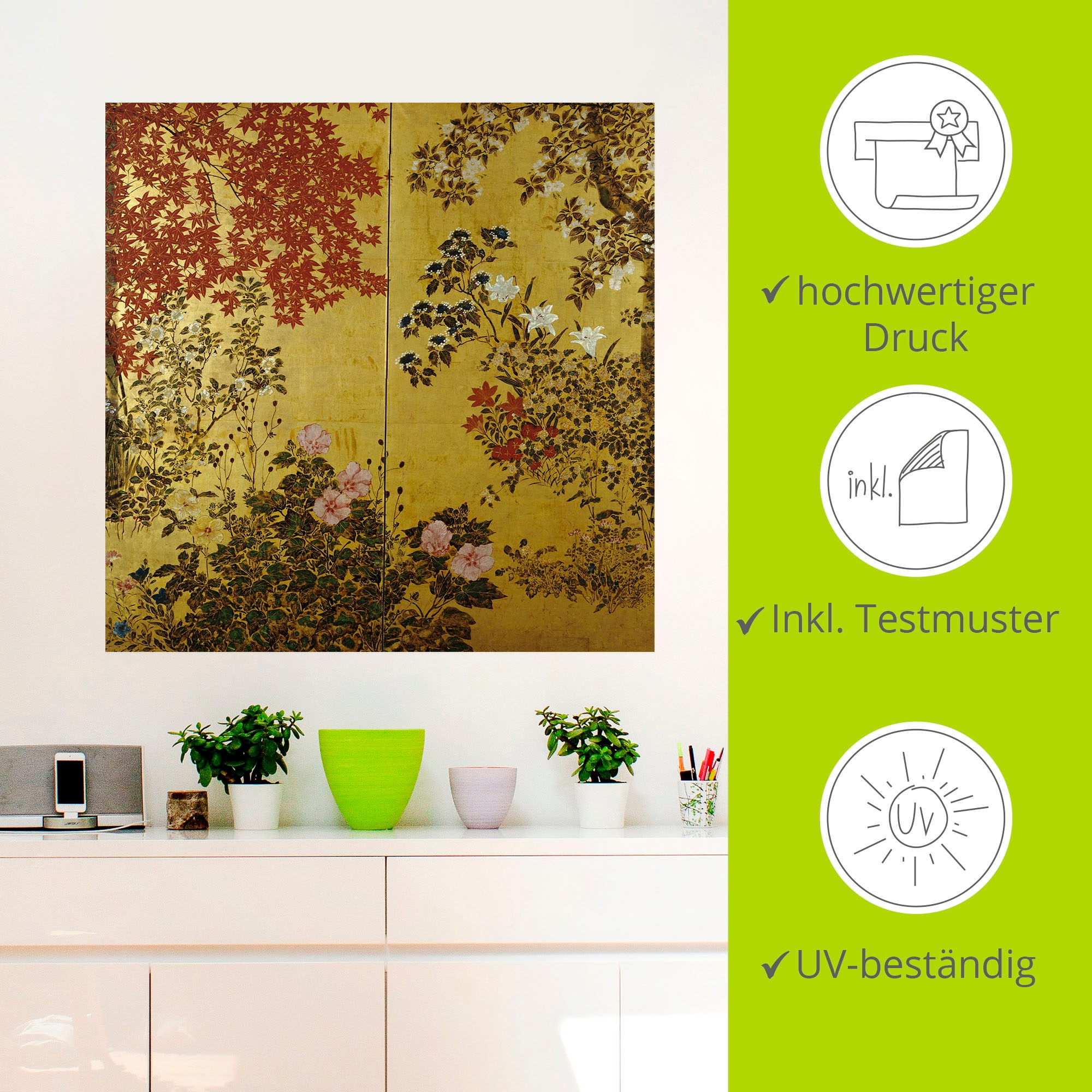 Artland Wandbild »Japanischer Wandschirm 18. Jahrhundert«, Pflanzen, (1 St.), als Leinwandbild, Poster, Wandaufkleber in verschied. Grössen