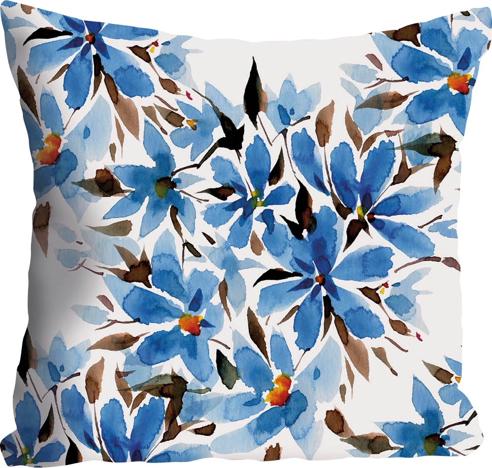 queence Dekokissen »Julian«, Kissenhülle,Blumen,Blau,Weiss,Floral,Elegant,Frisch,Natur,Dekokissen