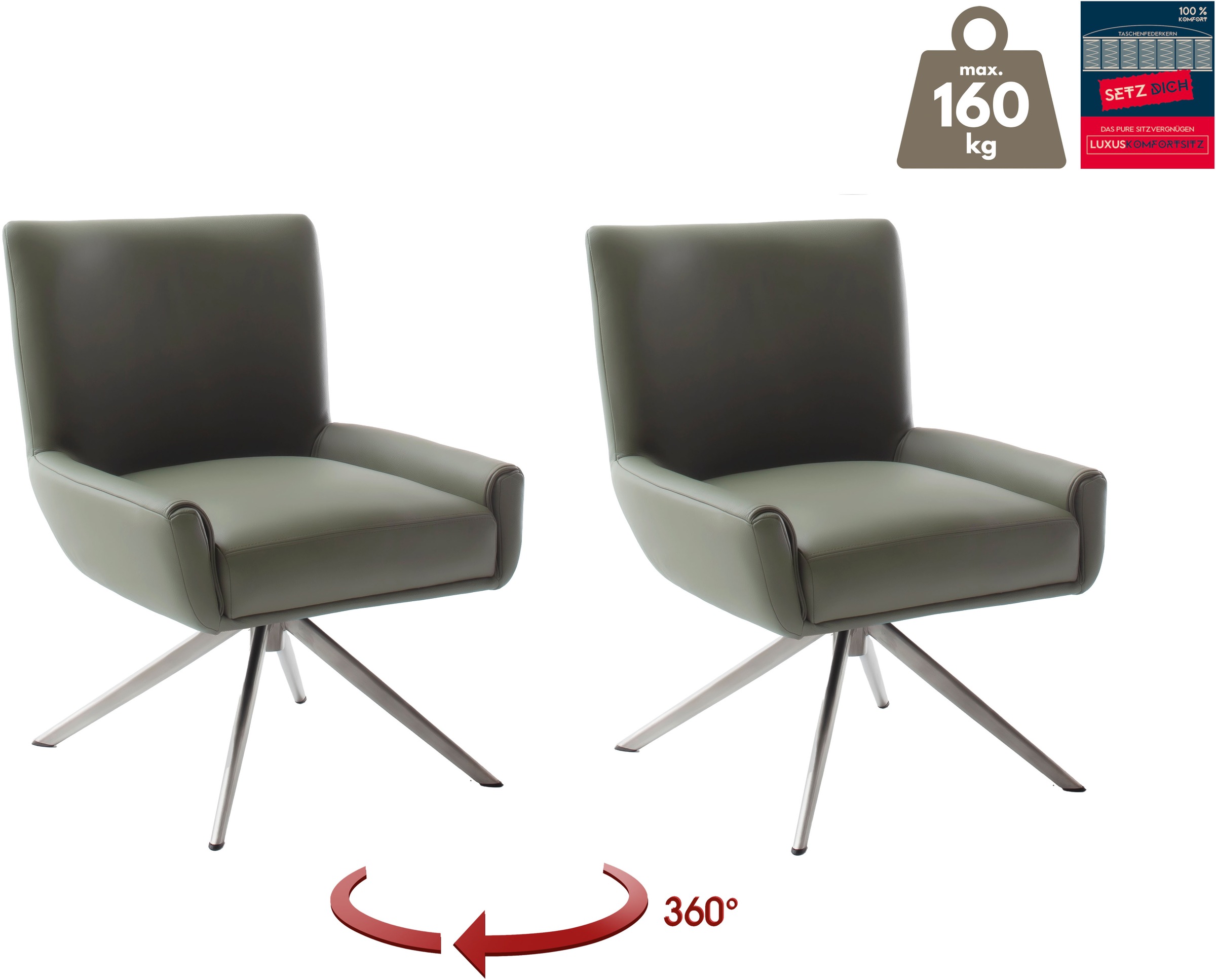 MCA furniture 4-Fussstuhl »WILSON Esszimmerstuhl, Armlehnstuhl, Polsterstuhl, modern«, (Set), 1 St., Leder, Stuhl, Armlehnenstuhl, drehbar, Taschenfederkern, belastbar 160 kg,XXL