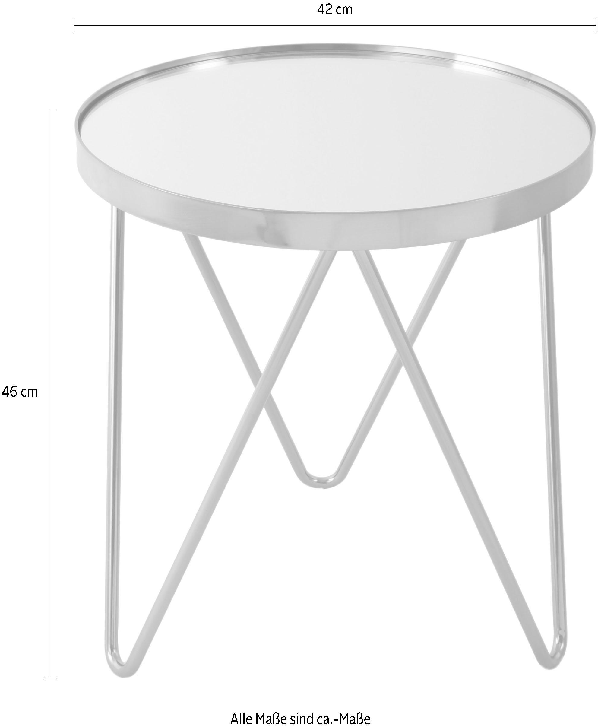 Kayoom Beistelltisch »Bonnie, modernes Gestell in Dreiecksform«, (1 St.), Ablagefläche aus Spiegelglas, modernes Gestell in Dreiecksform