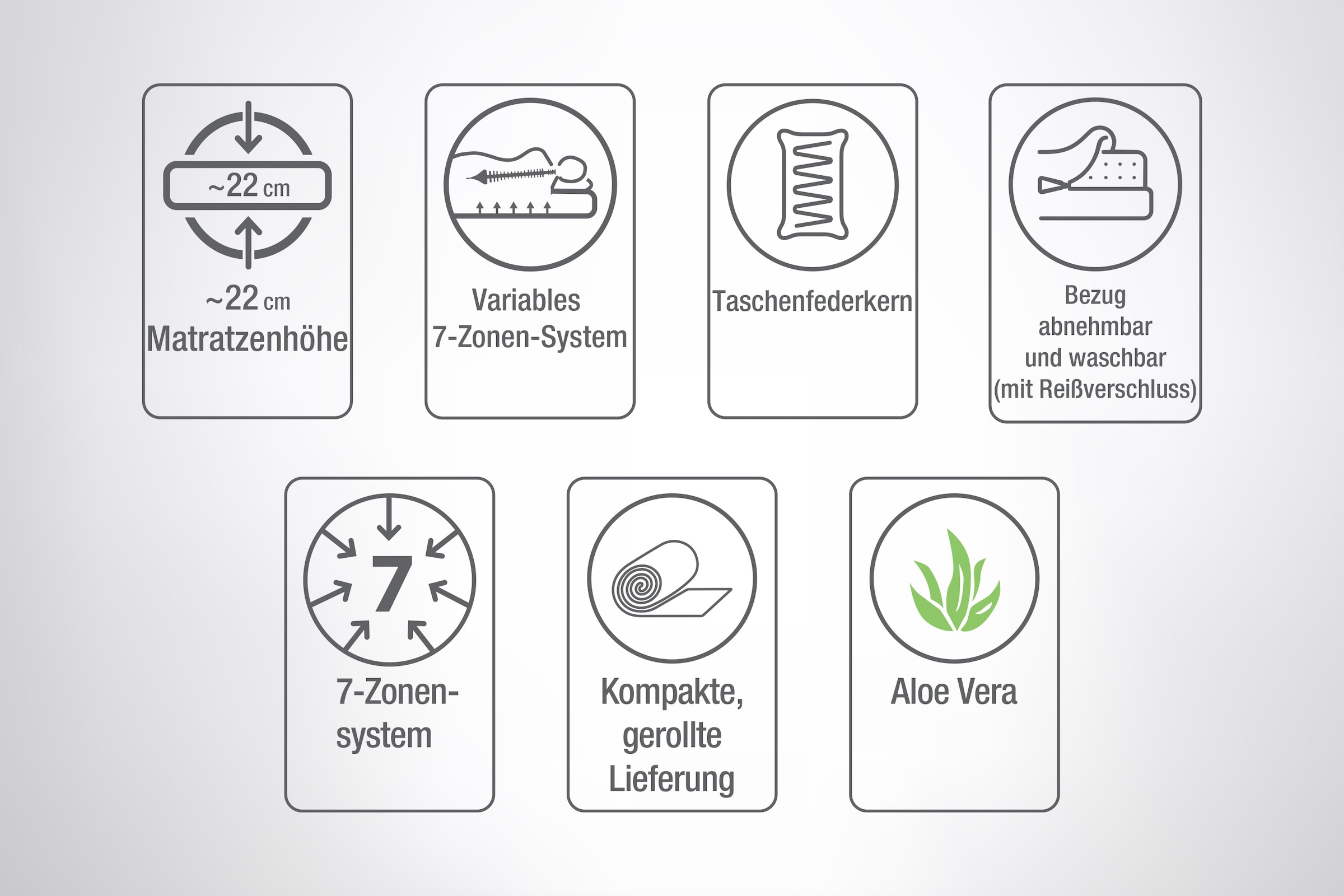 Yatas Bedding Taschenfederkernmatratze »Royal Duo 7, Matratze 90x200, 140x200 cm & weitere Grössen«, 22 cm hoch, Raumgewicht: 28 kg/m³, 403 Federn, (1 St.), H2 / H3, Wendematratze, ergonomisch, atmungsaktiv