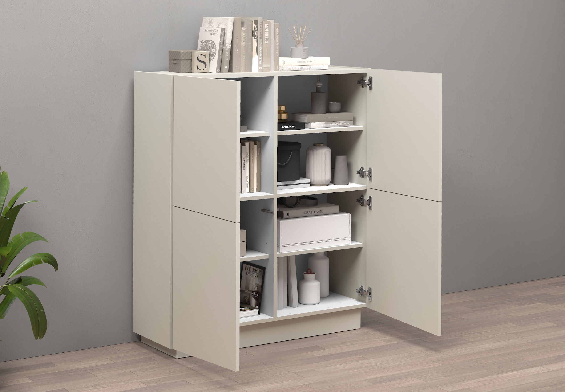 INOSIGN Highboard »VELA, Highboard, Höhe 120 cm,Design mit schrägen Türen«, (1 St.), Made in Italy, Masse-B/T/H: 100x35x120,hohes Sideboard,Anrichte,Kommode
