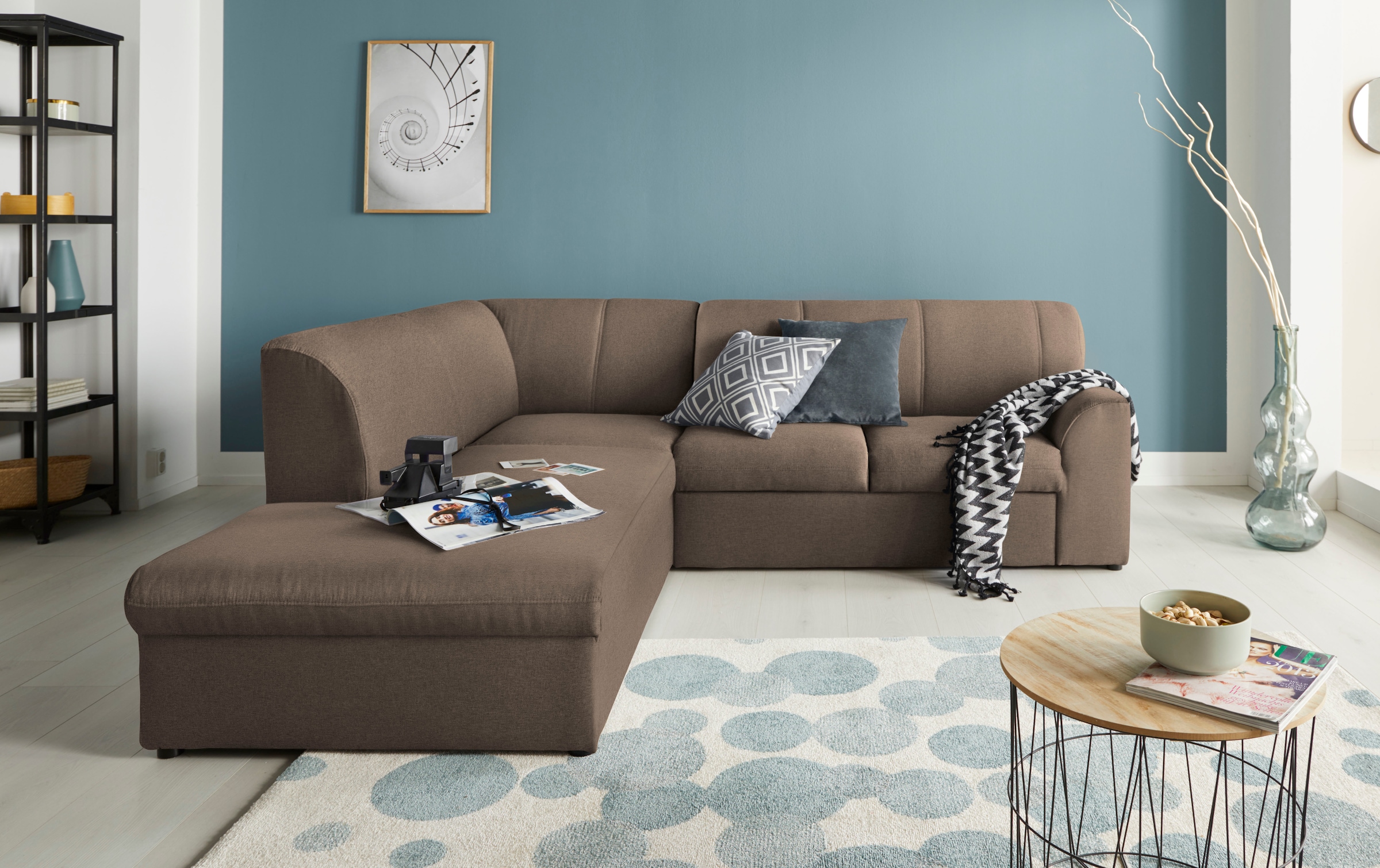 DOMO collection Ecksofa "Topper zeitlos elegant, kompakte StellmasseL-Form" mit Ottomane, wahlweise mit Schlaffunktion