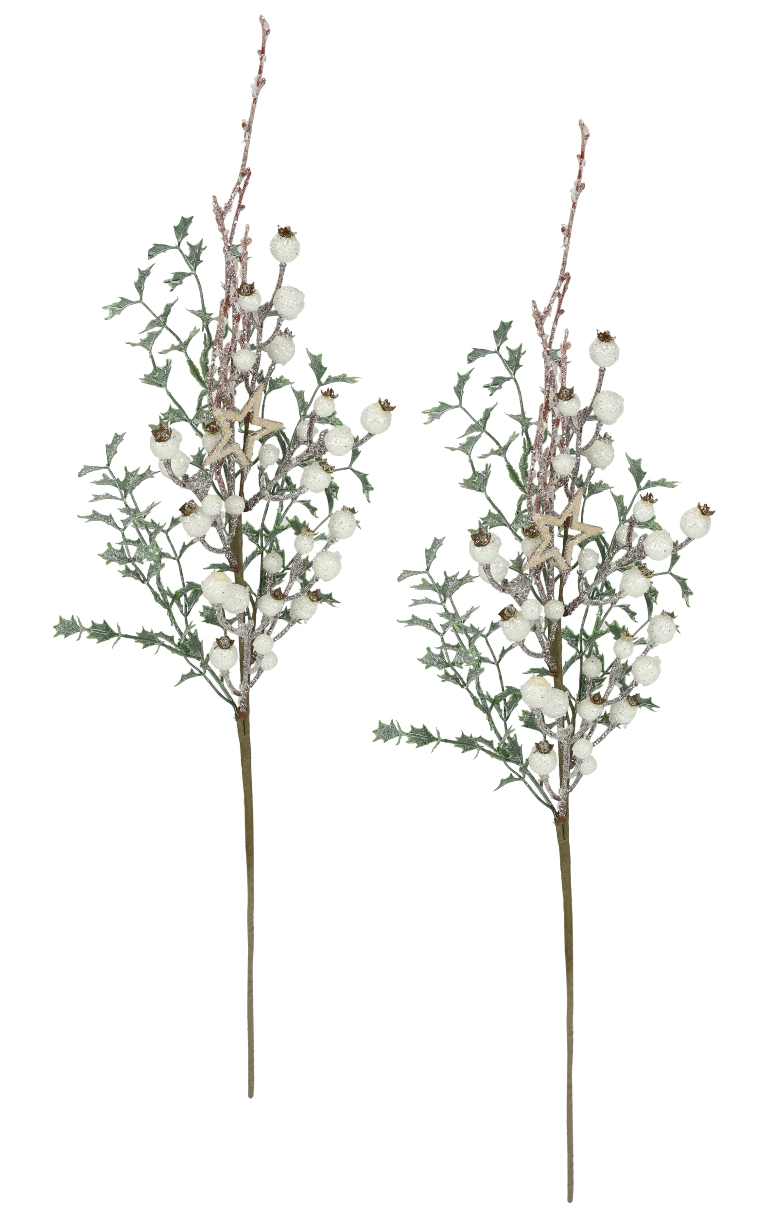 I.GE.A. Kunstzweig »Künstlicher Ilexzweig mit Beeren«, 2er Set Dekozweig Zweig Deko für Girlande Kranz Weihnachtsdeko