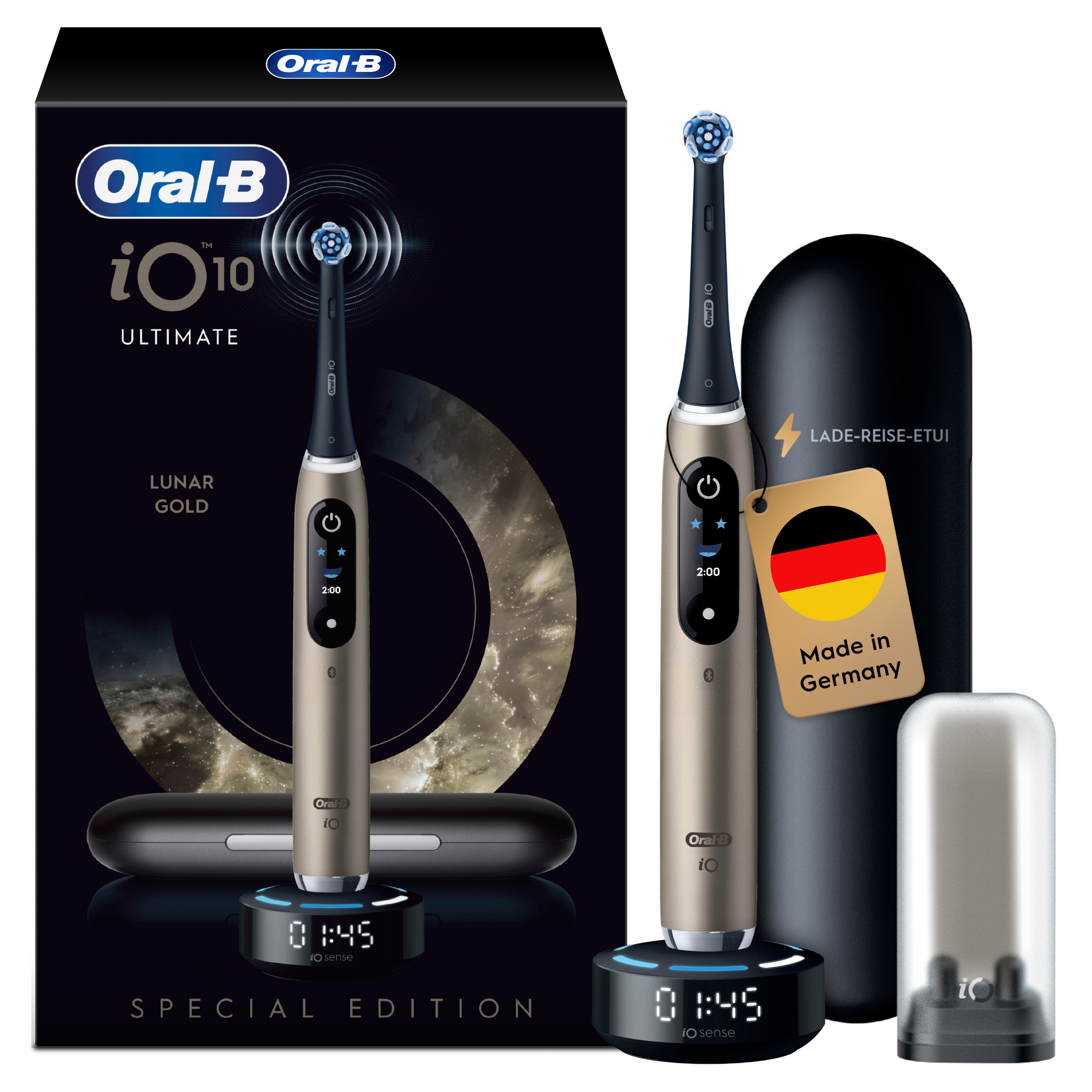Oral-B Elektrische Zahnbürste "iO Series 10" 1 Stk. Aufsteckbürsten inkl. 1 Aufsteckbürste, iO Sense Schnellladestation, Lade-Reise-Etui