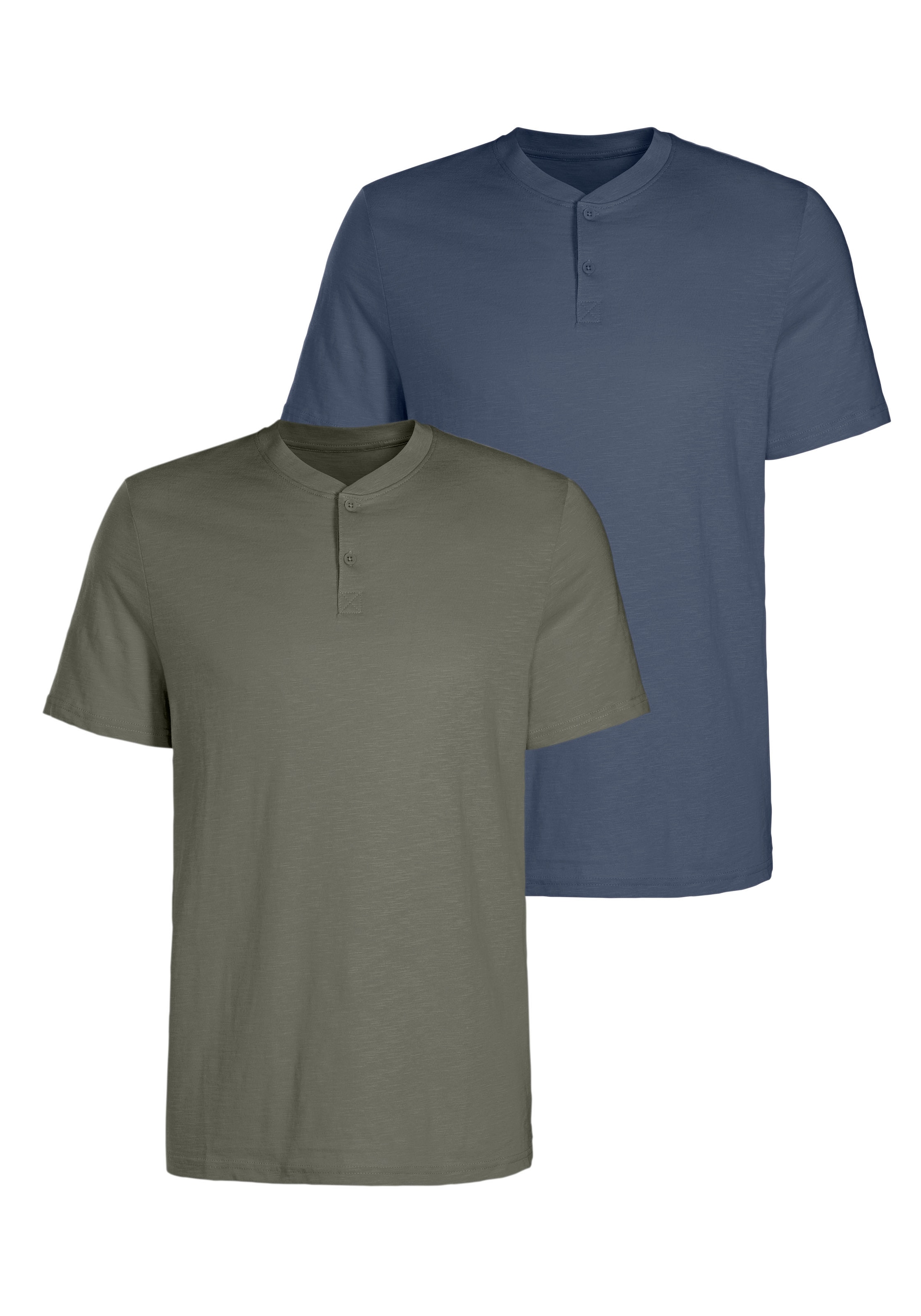 H.I.S Henleyshirt Packung, 2, Kurzarmshirt mit Henleykragen, strukturierte Baumwolle