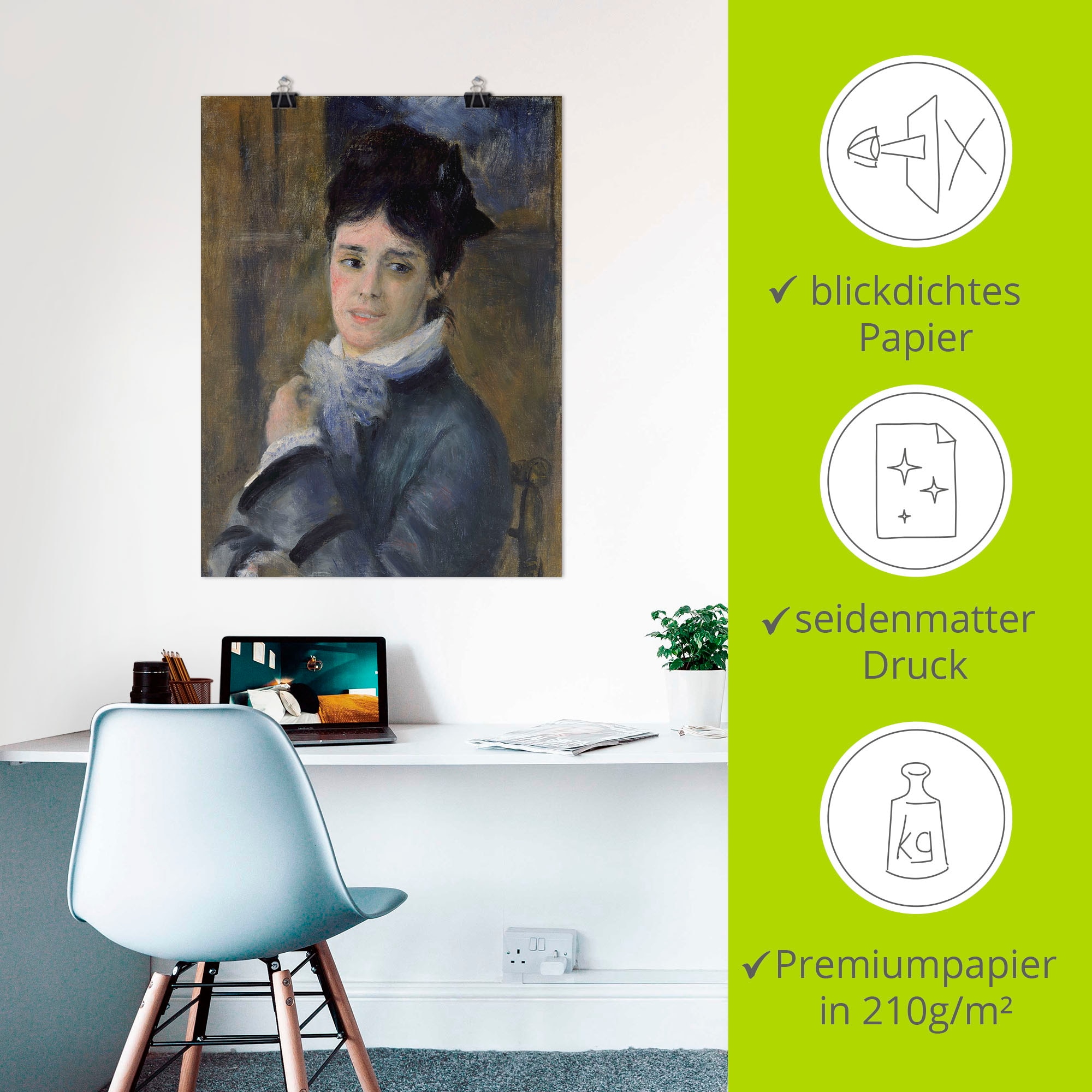 Artland Kunstdruck »Bildnis der Madame Claude Monet. 1872«, Frau, (1 St.), als Leinwandbild, Wandaufkleber oder Poster in versch. Grössen