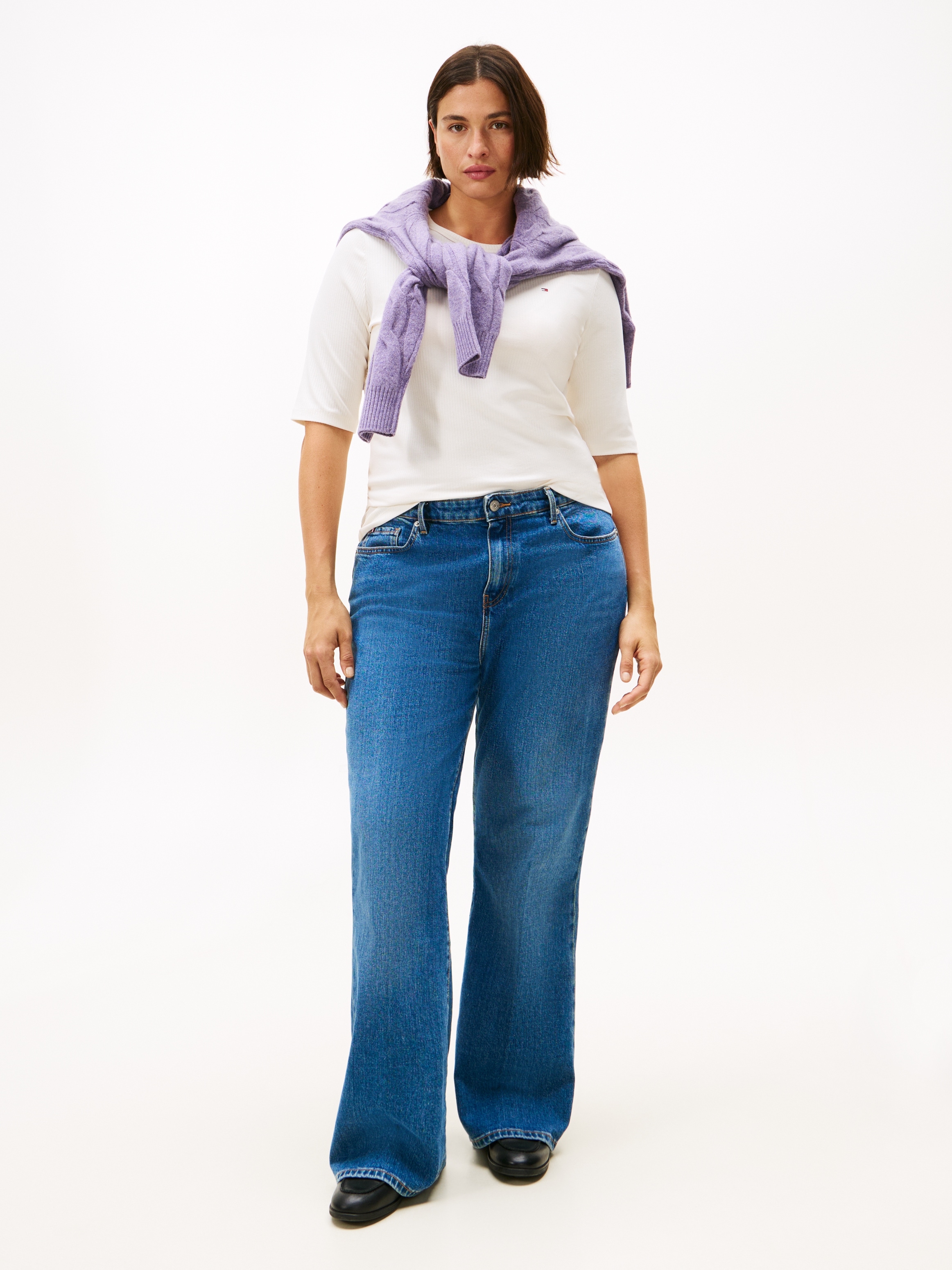 Tommy Hilfiger Curve Kurzarmshirt »CRV SLIM 5X2 RIB C-NK 1/2 SLV«, in grossen Grössen, in gerippter Struktur
