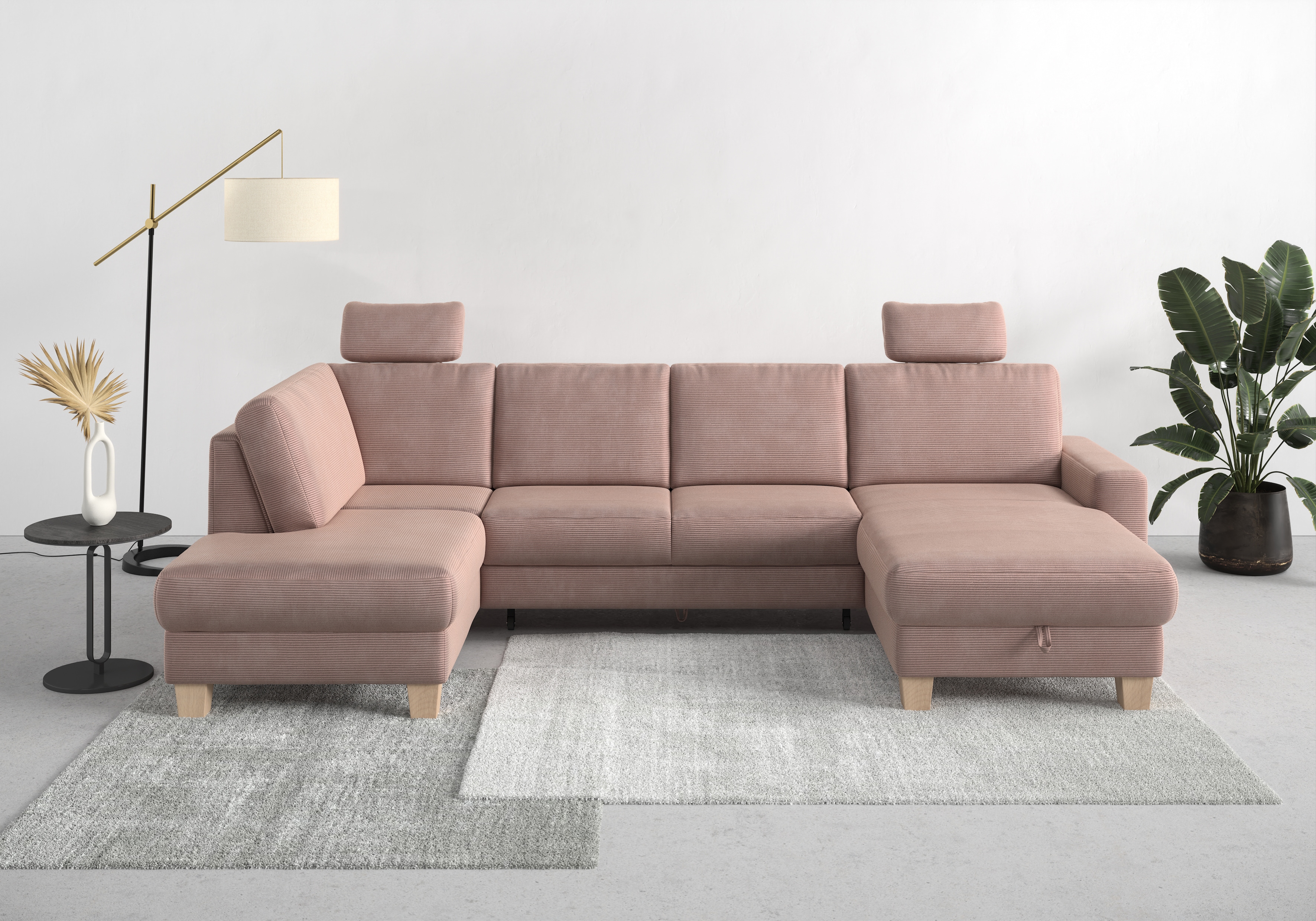 Home affaire Wohnlandschaft "Summer U-Form" mit oder ohne Bettfunktion und Bettkasten, Cord-Bezug