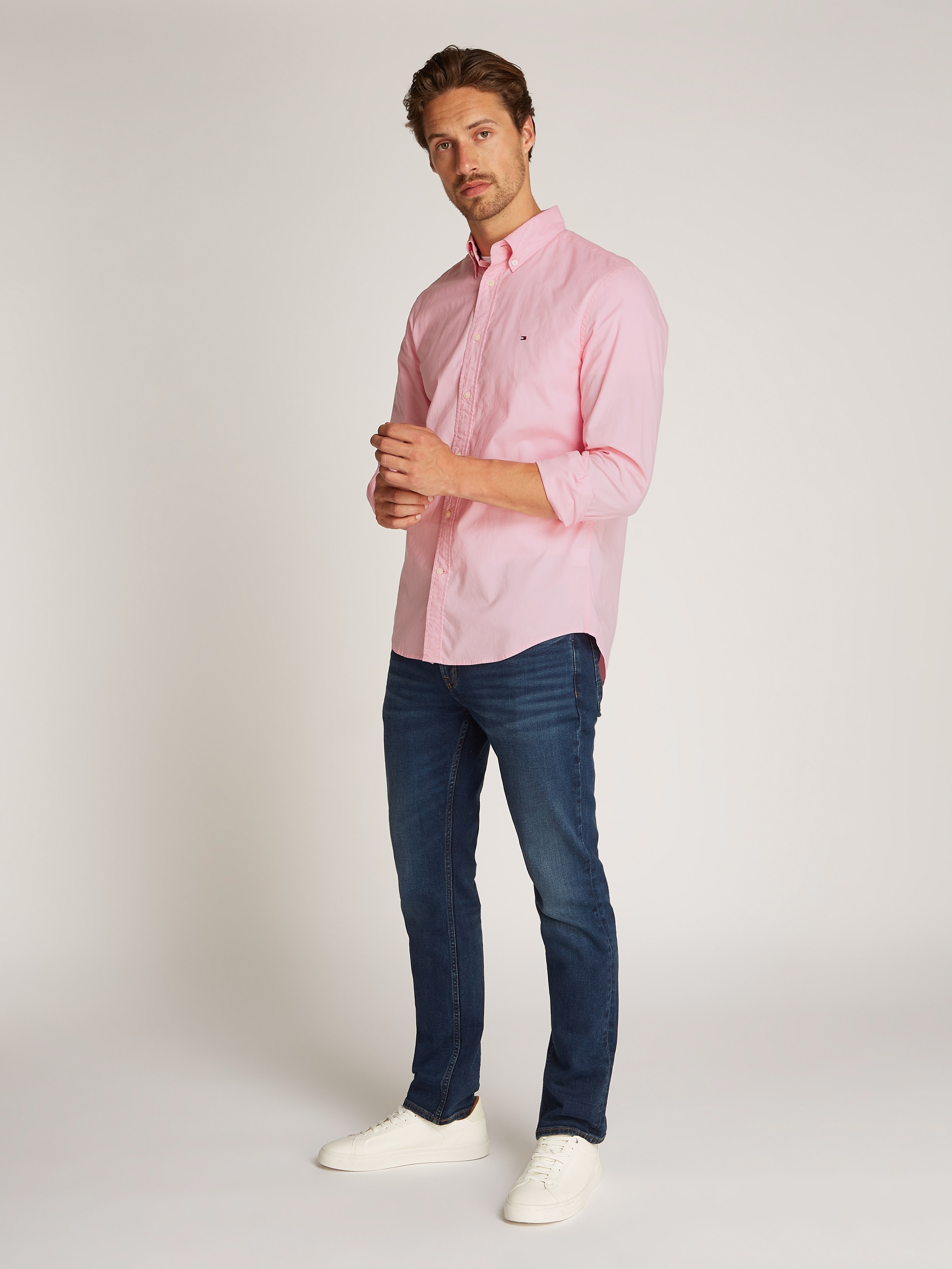 Tommy Hilfiger Businesshemd »FLEX POPLIN SOLID RF SHIRT mit Button-down und Rückenfalte«, unifarben, klassisch, regular fit, Baumwolle, Kragen