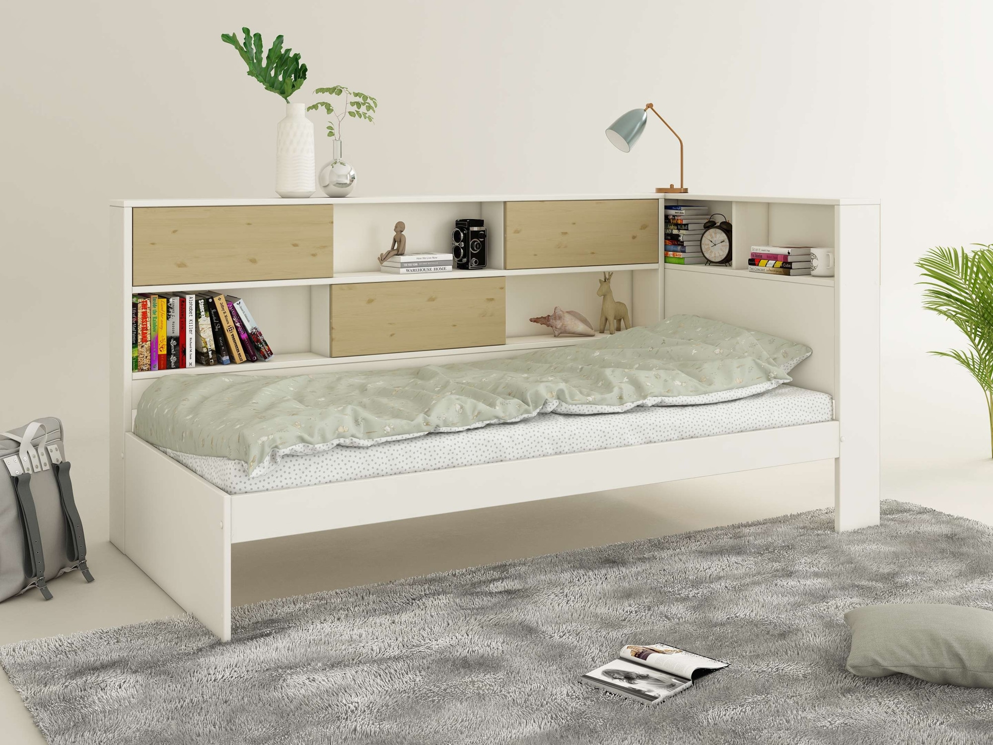 Home affaire Stauraumbett »Amance«, (Aussenmasse B/T/H: 110,2/220,1/106,9 cm), teilmassiv, FSC® zertifiziert, inklusive Lattenrost, viel Stauraum