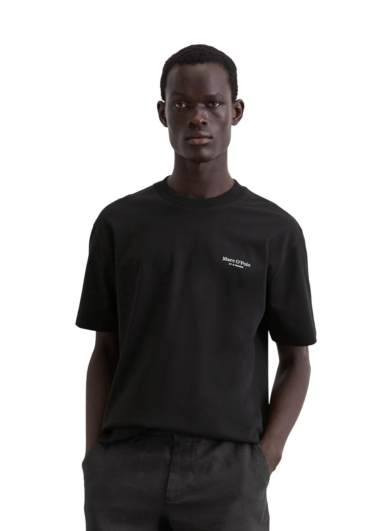 Marc O'Polo T-Shirt mit markantem Rücken-Print und Logoprint seitlich auf der Brust