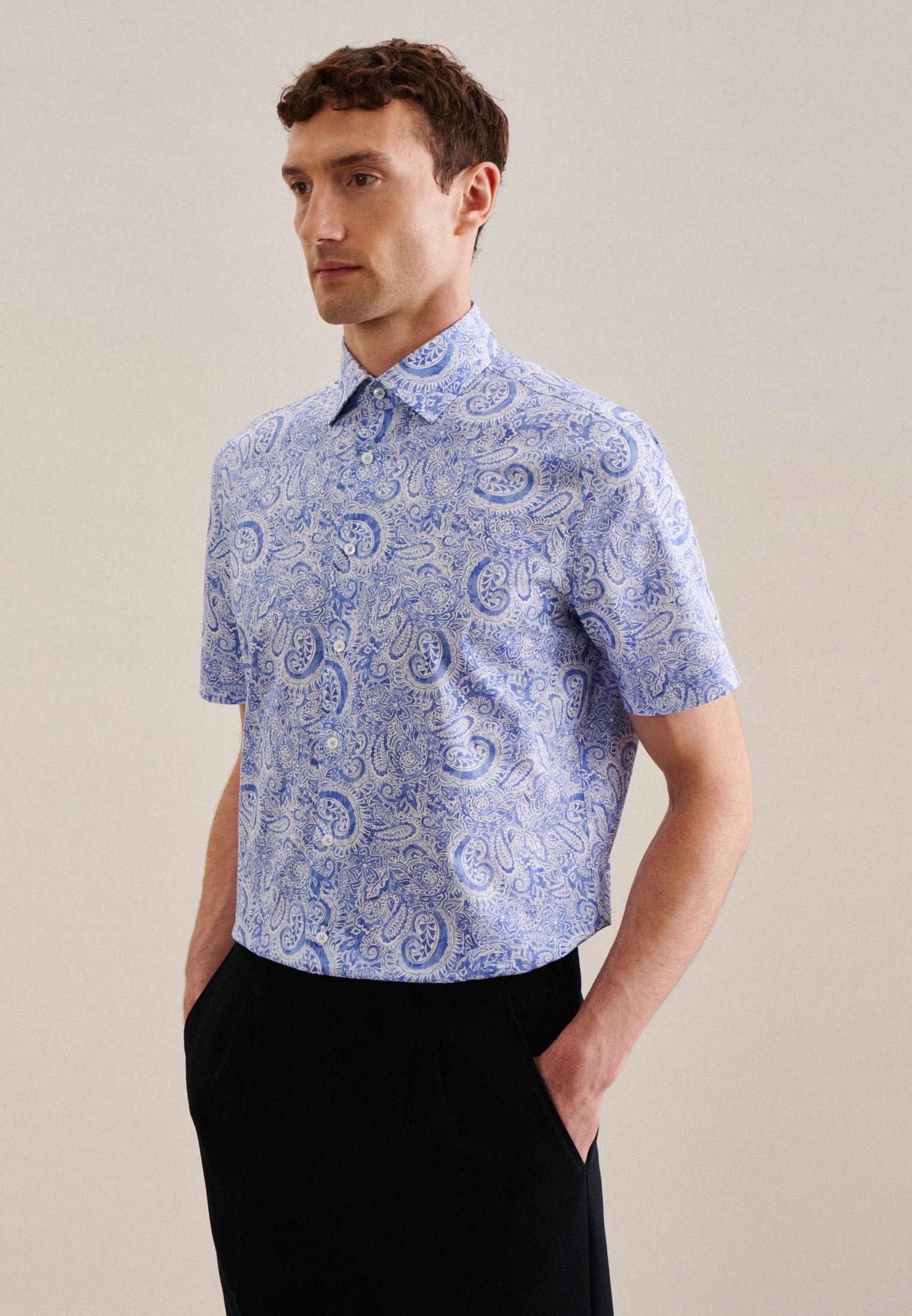 seidensticker Businesshemd »Shaped« Shaped 1/2 Kentkragen Paisley