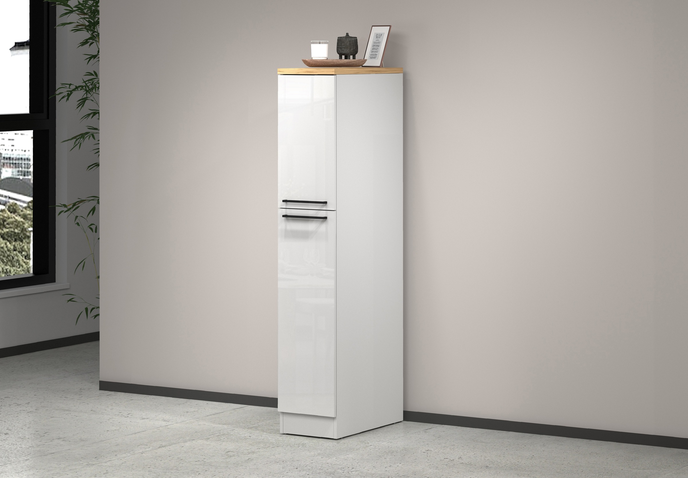Meuble de cuisine moderne avec 2 tiroirs à épices 30x60x164,5 Trym - Blanc - Chêne